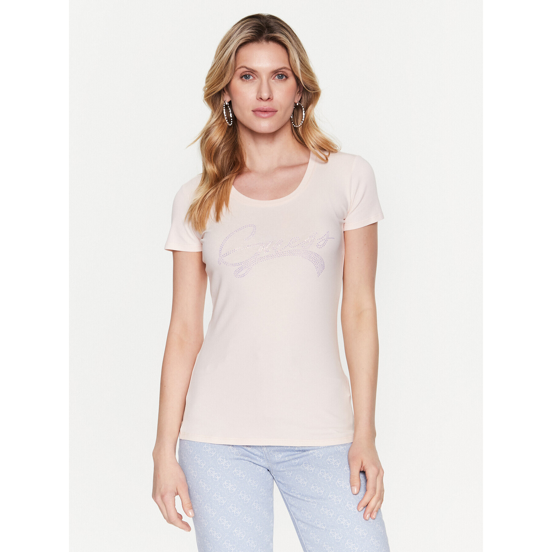 Guess T-Shirt Adelina W3RI14 J1314 Růžová Slim Fit - Pepit.cz