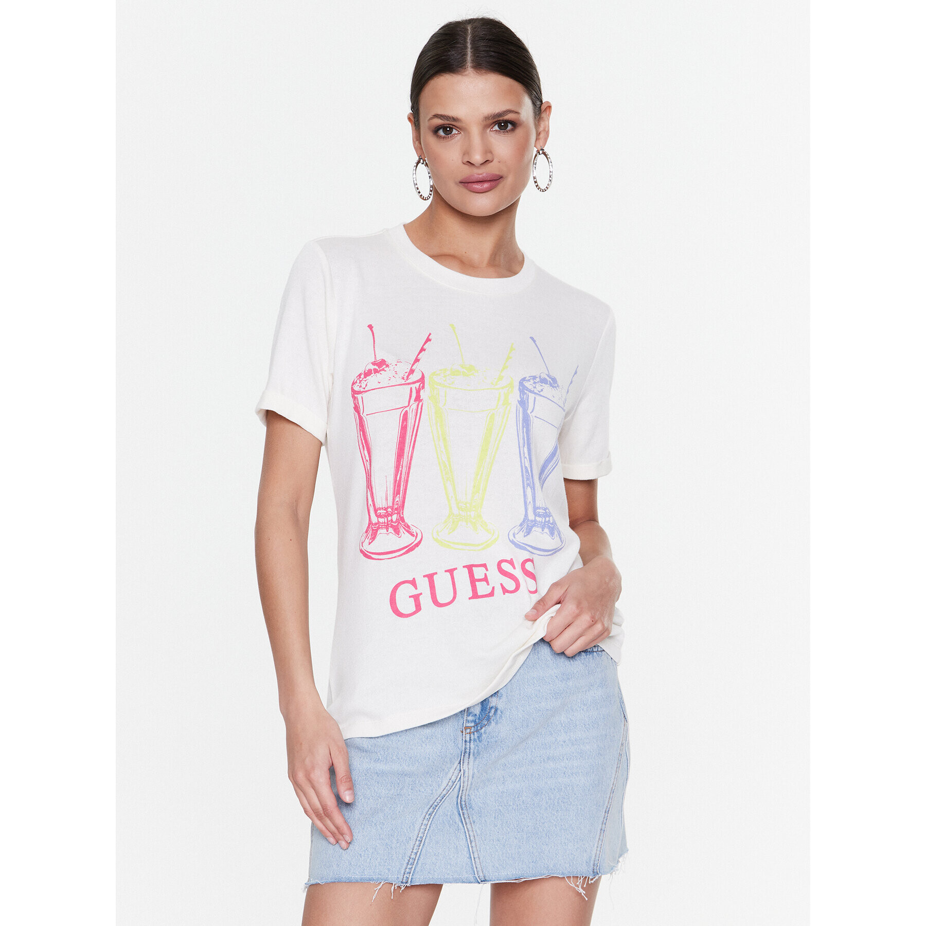 Guess T-Shirt Adelita W3RI24 KBK72 Écru Regular Fit - Pepit.cz