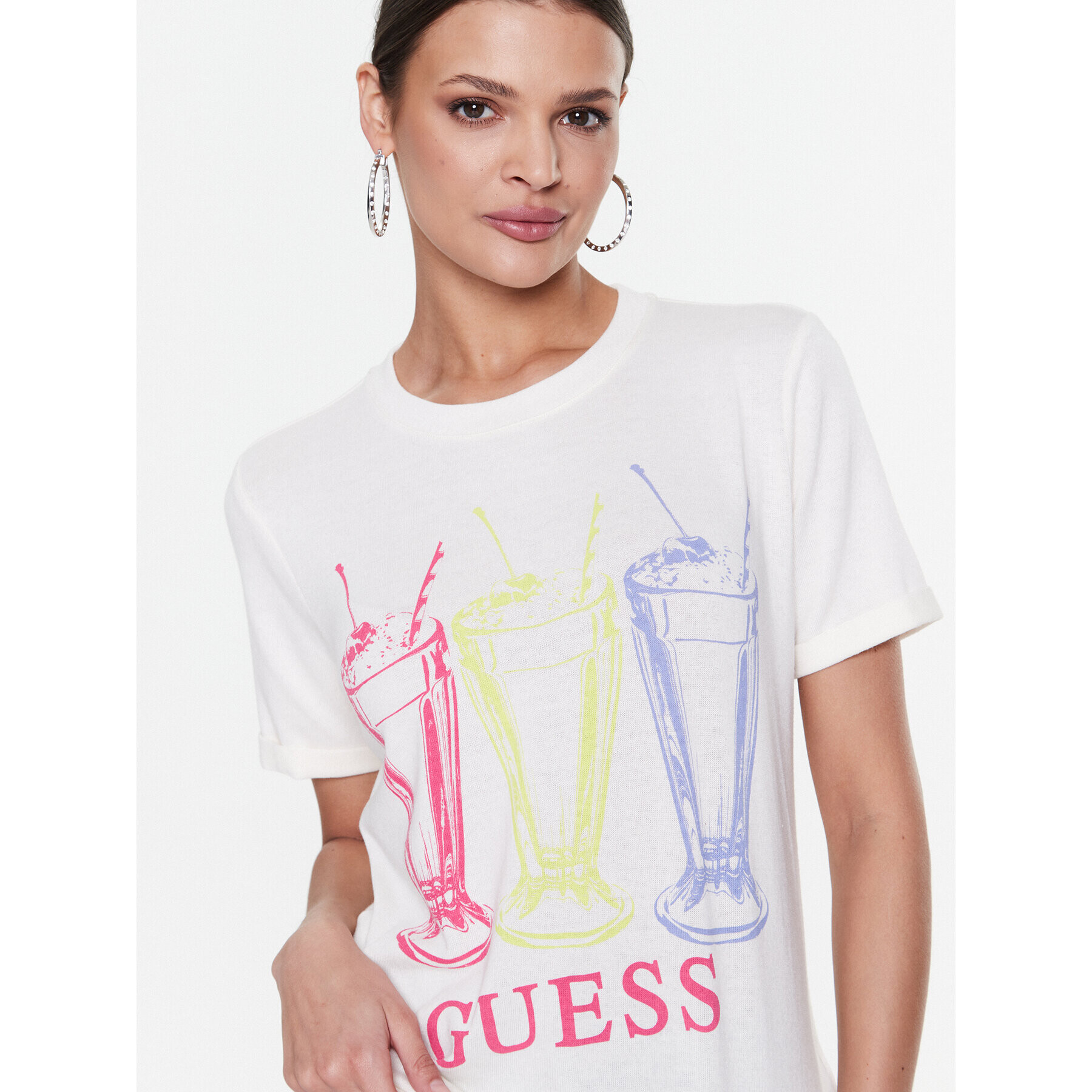 Guess T-Shirt Adelita W3RI24 KBK72 Écru Regular Fit - Pepit.cz