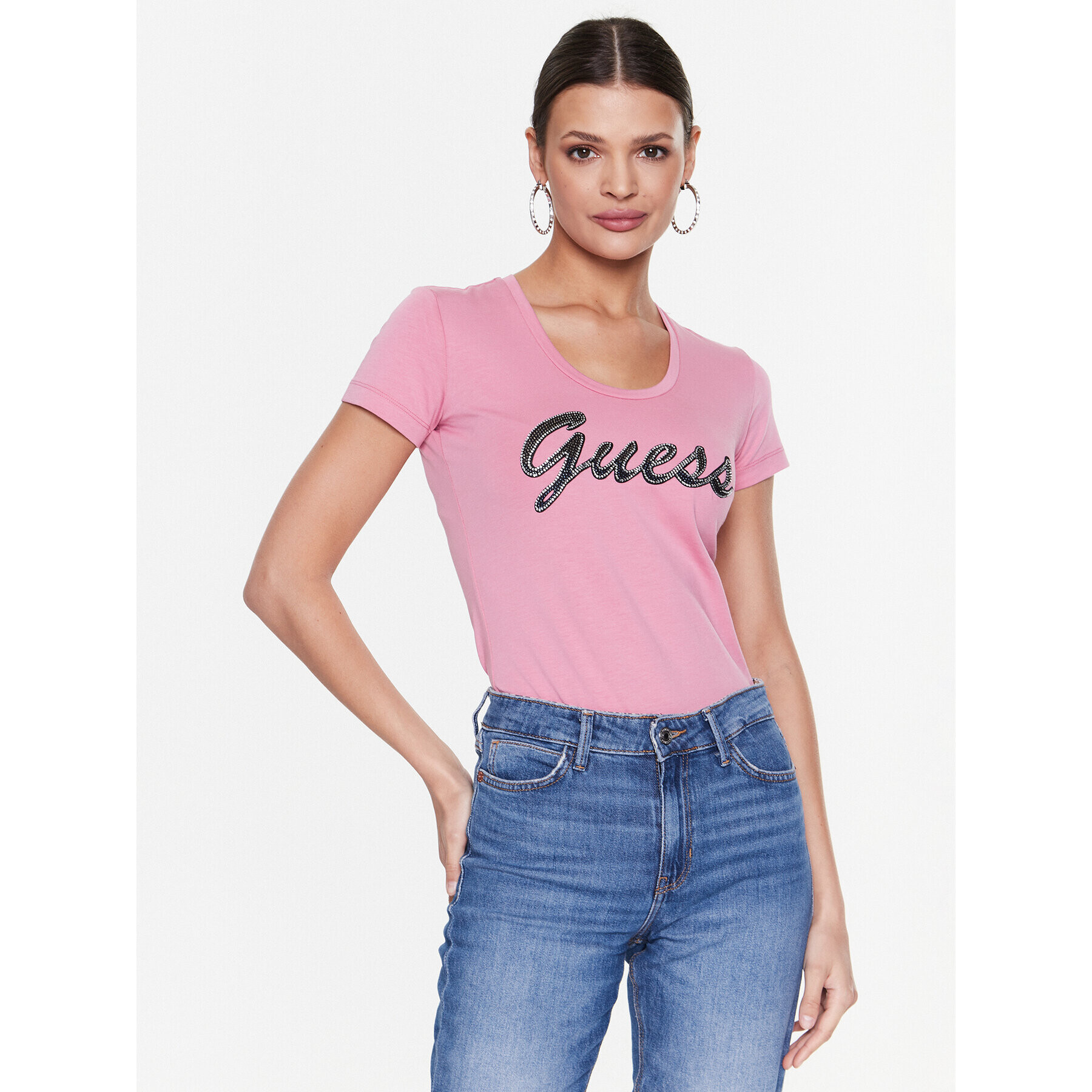 Guess T-Shirt Adriana W3RI50 J1314 Růžová Slim Fit - Pepit.cz