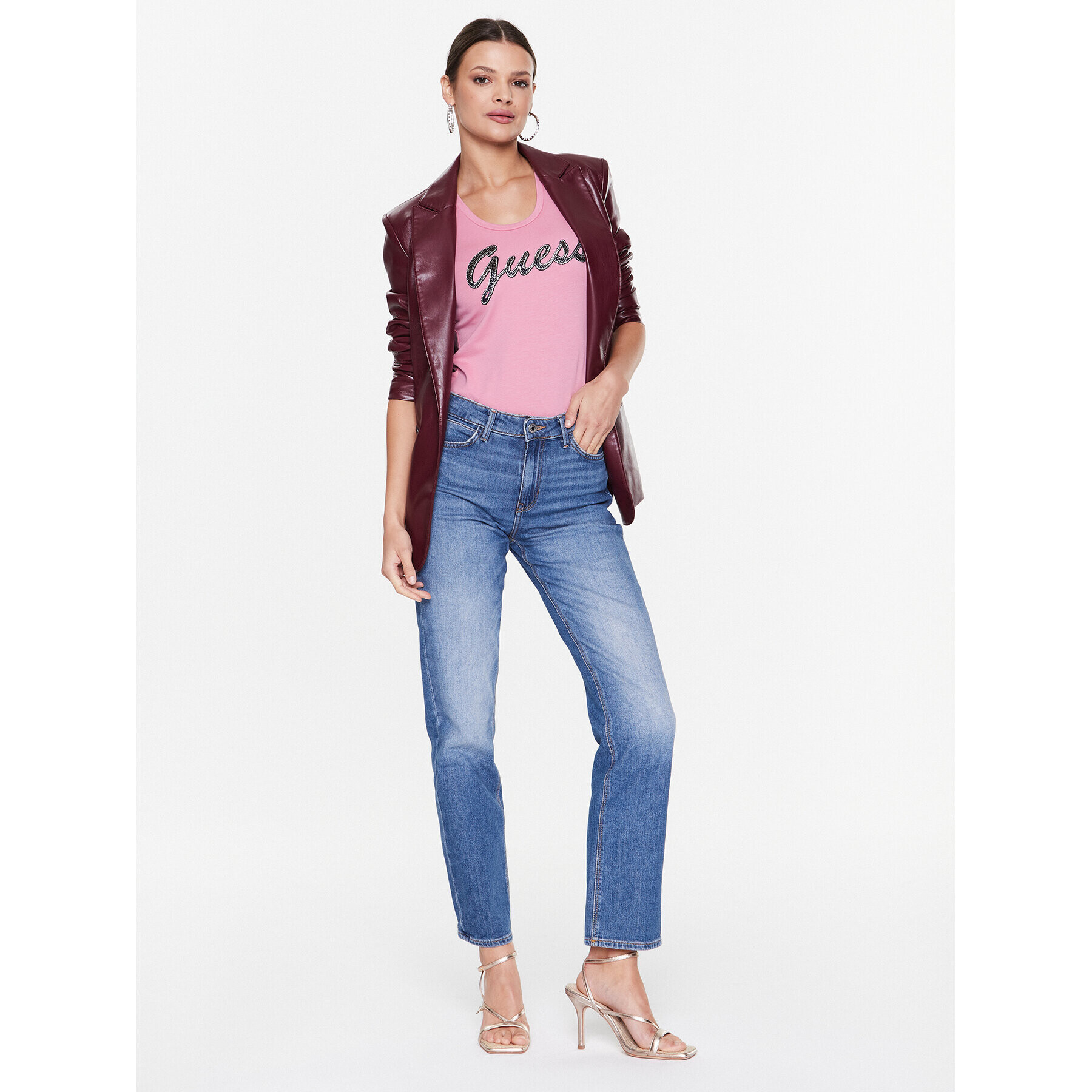 Guess T-Shirt Adriana W3RI50 J1314 Růžová Slim Fit - Pepit.cz