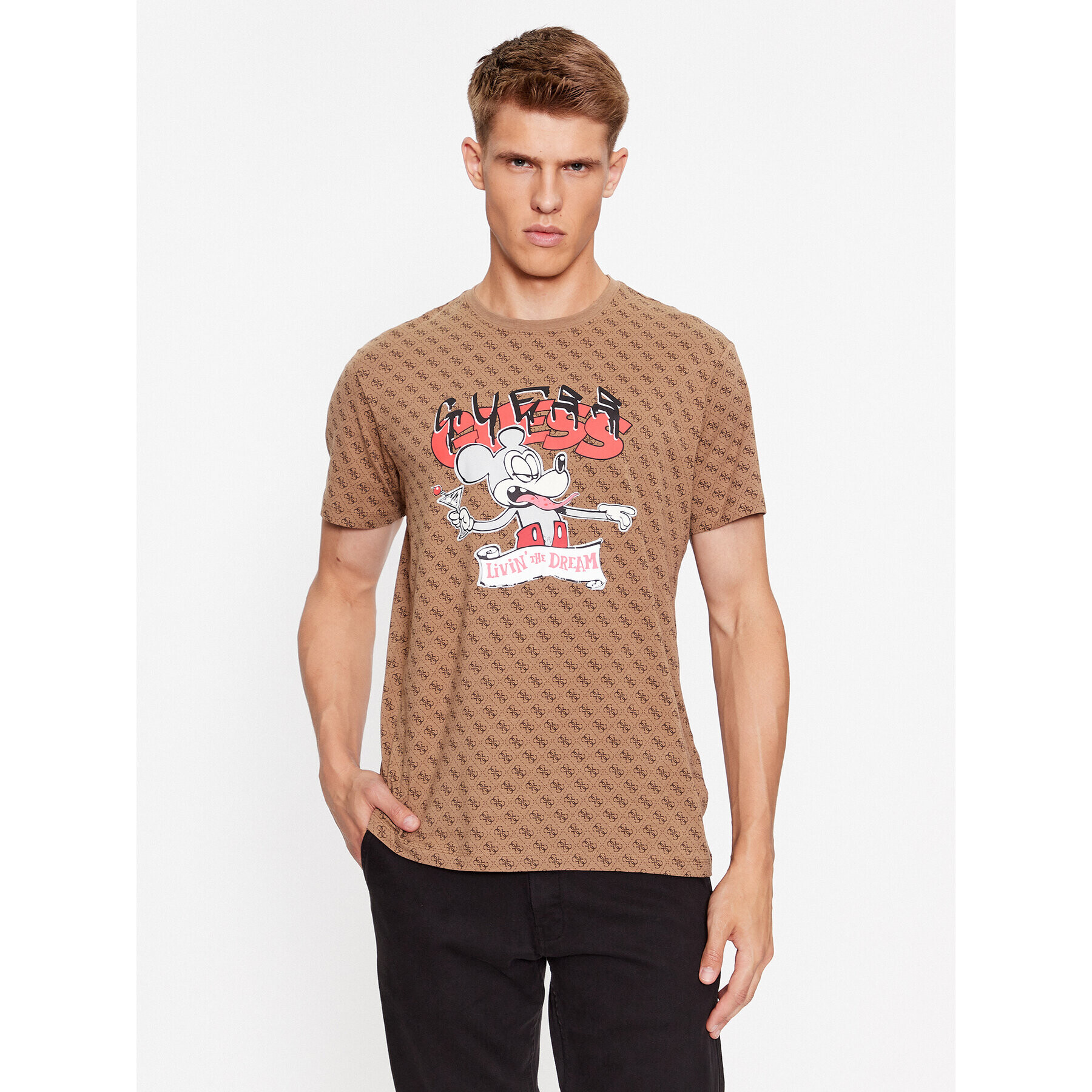 Guess T-Shirt Banksy M3BI98 JR06K Hnědá Slim Fit - Pepit.cz