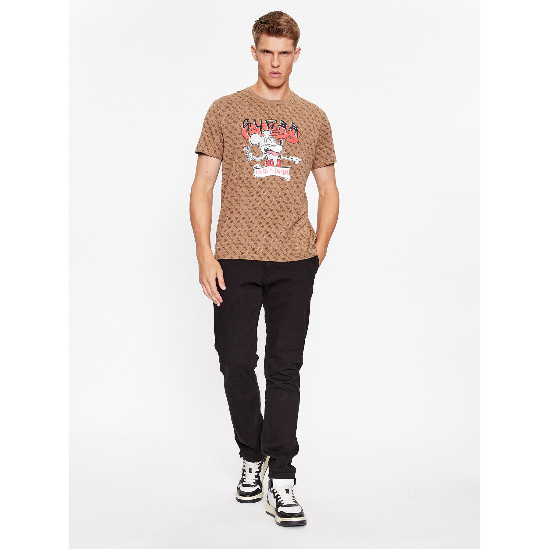 Guess T-Shirt Banksy M3BI98 JR06K Hnědá Slim Fit - Pepit.cz