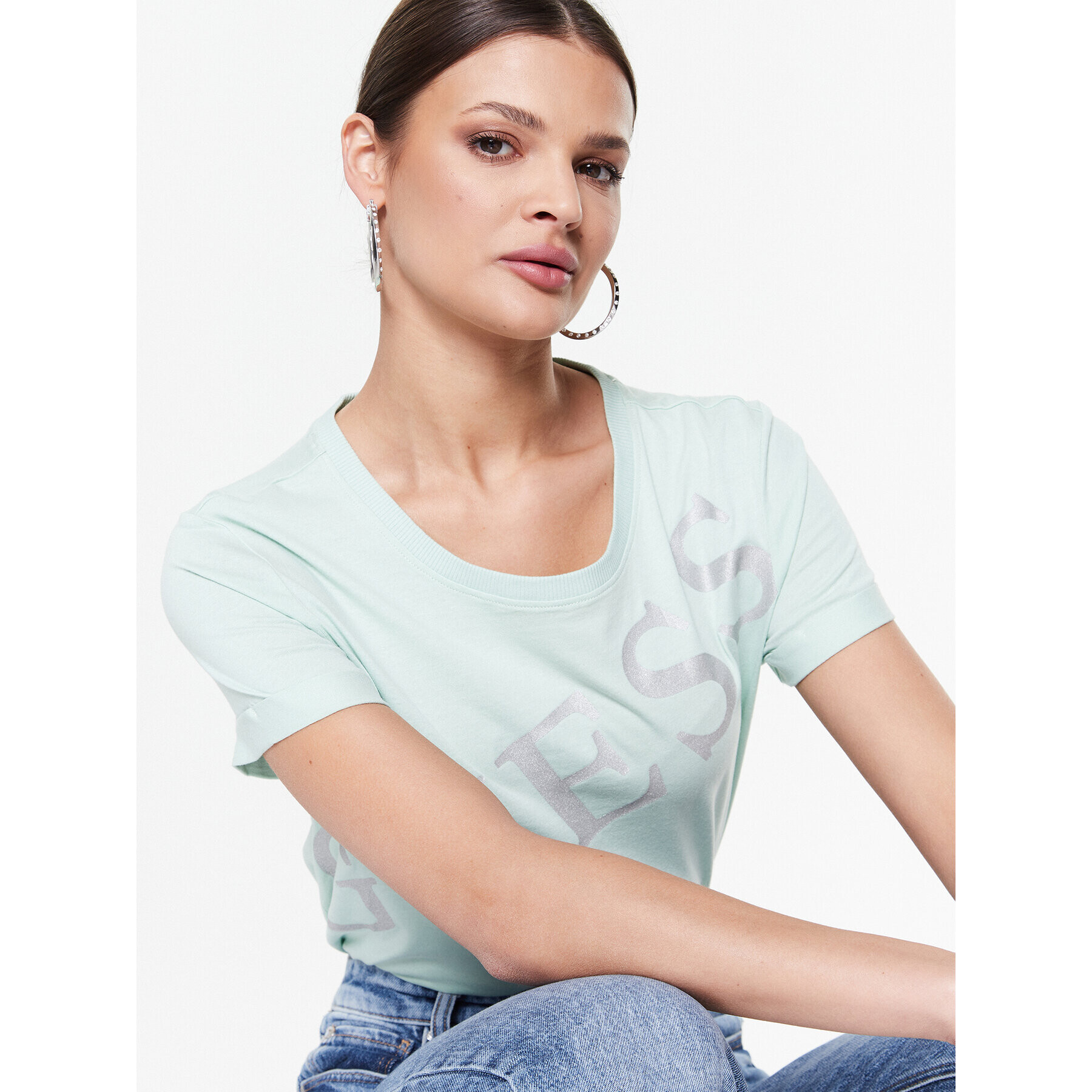 Guess T-Shirt Benita W3RI27 JA914 Zelená Regular Fit - Pepit.cz