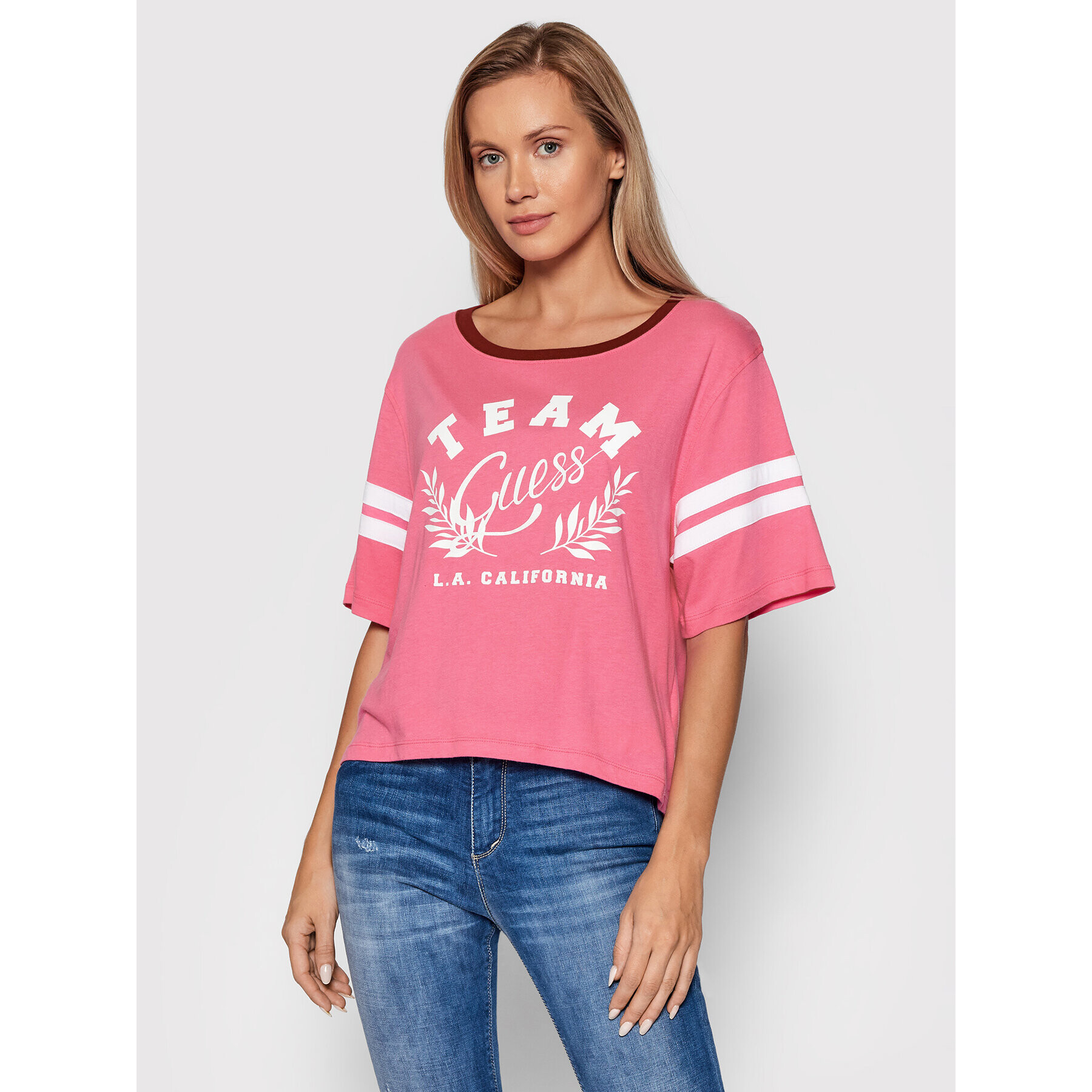 Guess T-Shirt Blanche W1YI0W K46D0 Růžová Relaxed Fit - Pepit.cz