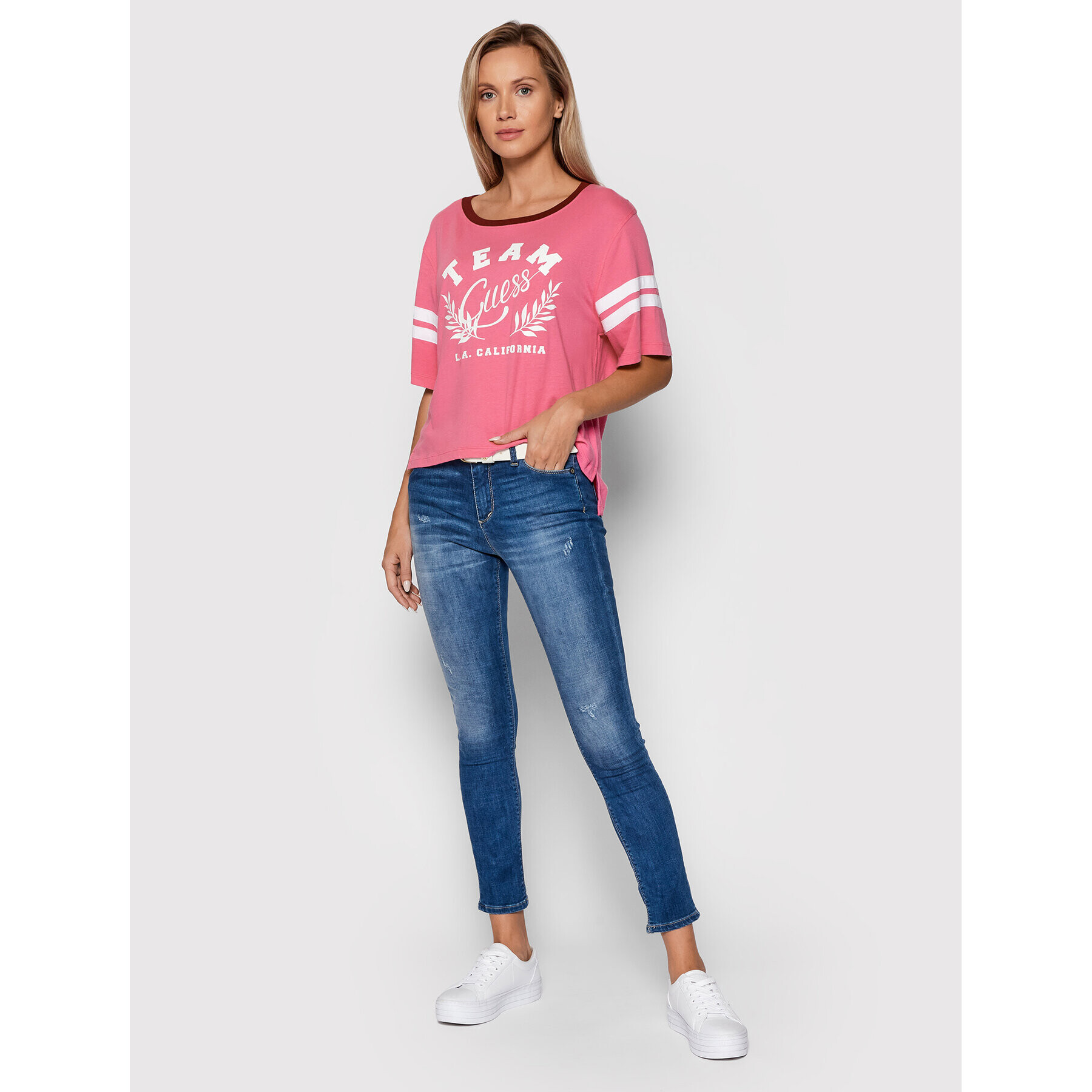 Guess T-Shirt Blanche W1YI0W K46D0 Růžová Relaxed Fit - Pepit.cz