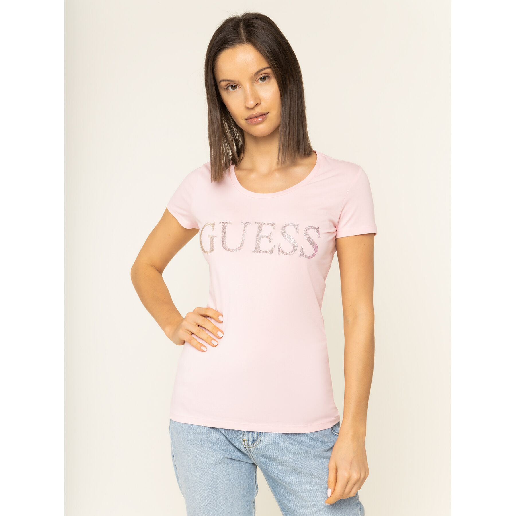 Guess T-Shirt Crystal W01I74 J1300 Růžová Regular Fit - Pepit.cz