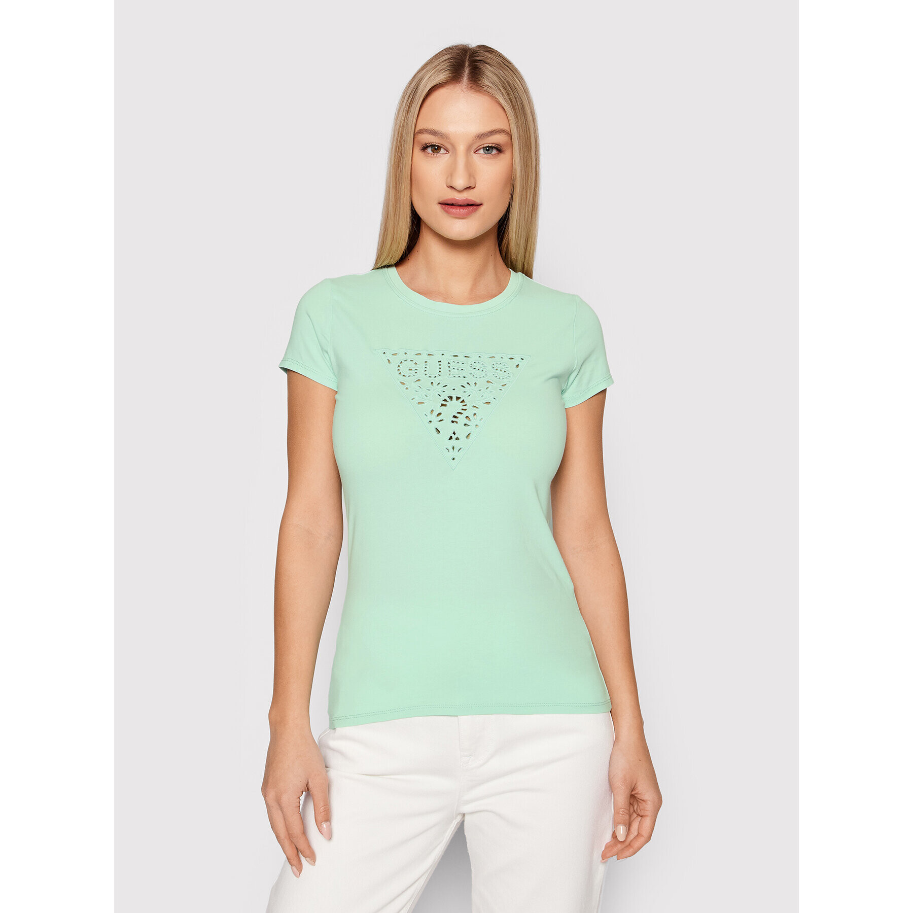 Guess T-Shirt Eyelet W2GI31 KA0Q1 Zelená Regular Fit - Pepit.cz