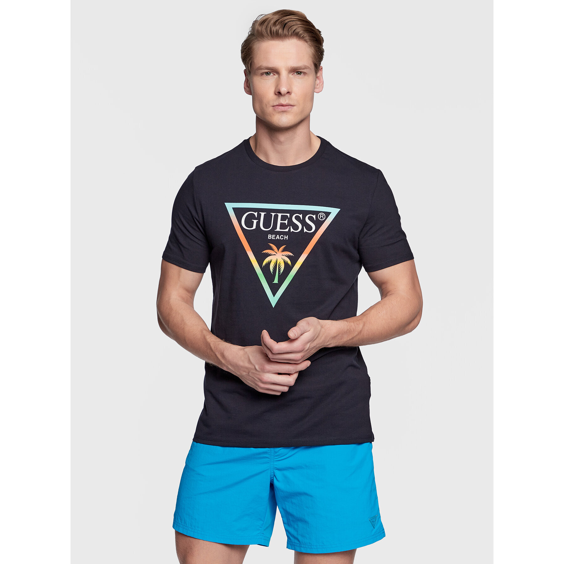 Guess T-Shirt F3GI02 J1314 Modrá Slim Fit - Pepit.cz