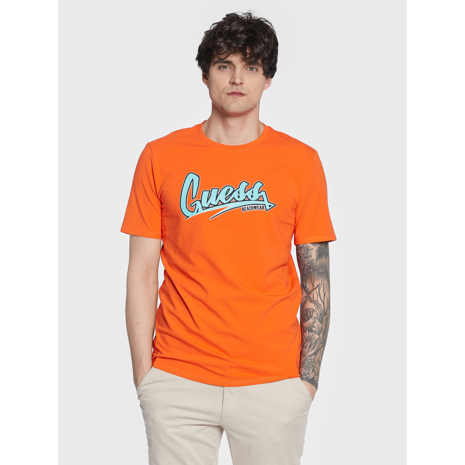 Guess T-Shirt F3GI10 J1314 Hnědá Slim Fit - Pepit.cz