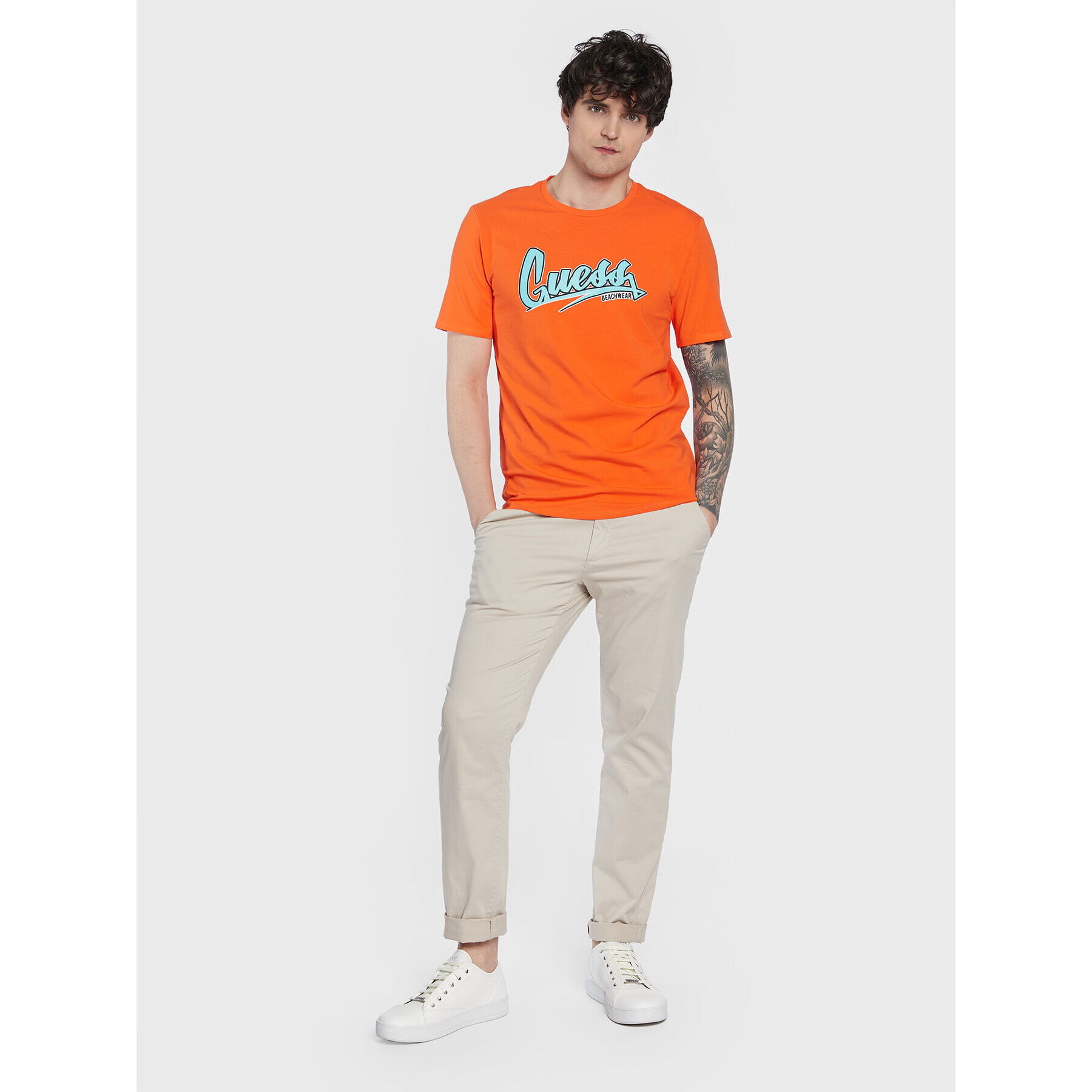 Guess T-Shirt F3GI10 J1314 Hnědá Slim Fit - Pepit.cz