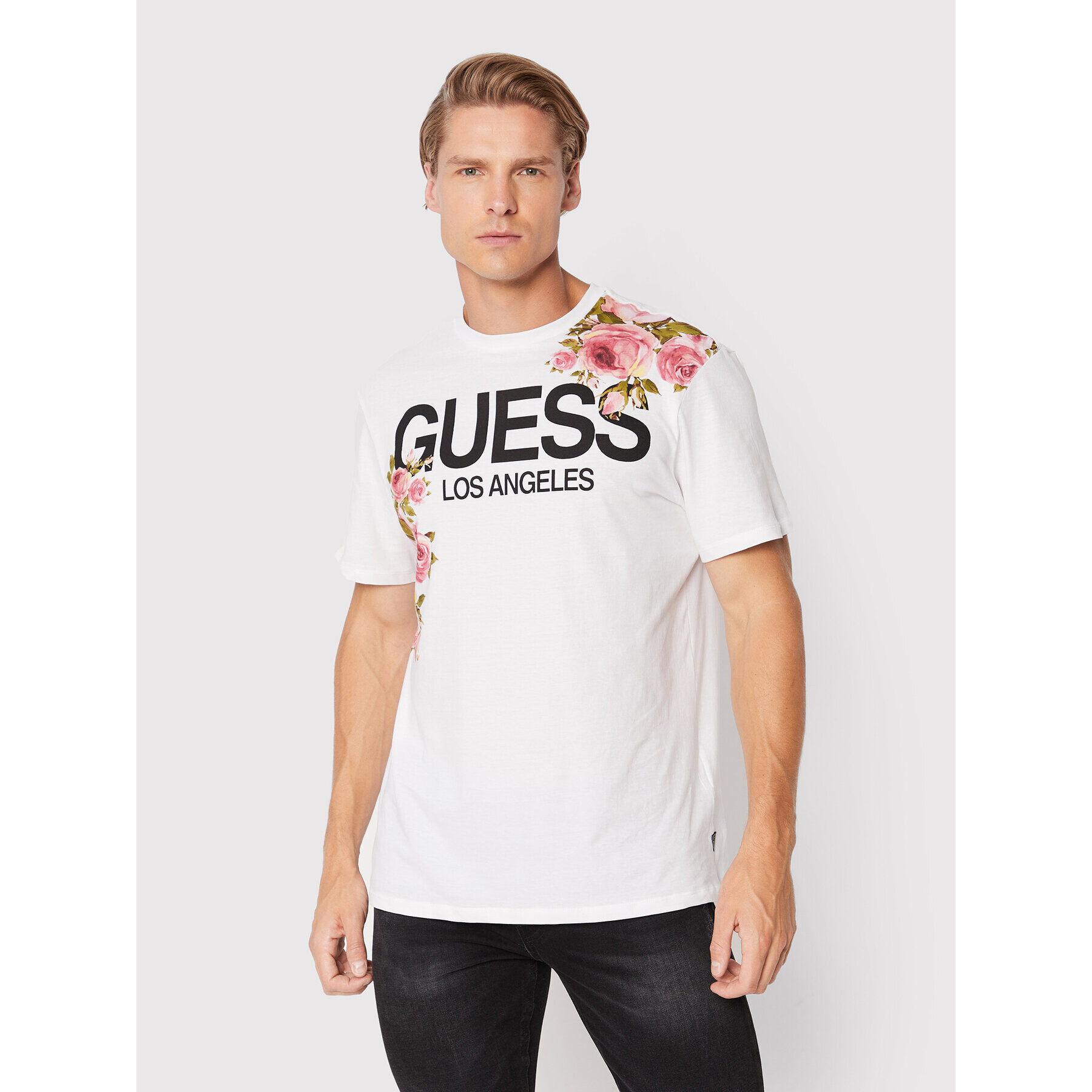 Guess T-Shirt Floral Logo M2BI75 K9RM3 Bílá Regular Fit - Pepit.cz