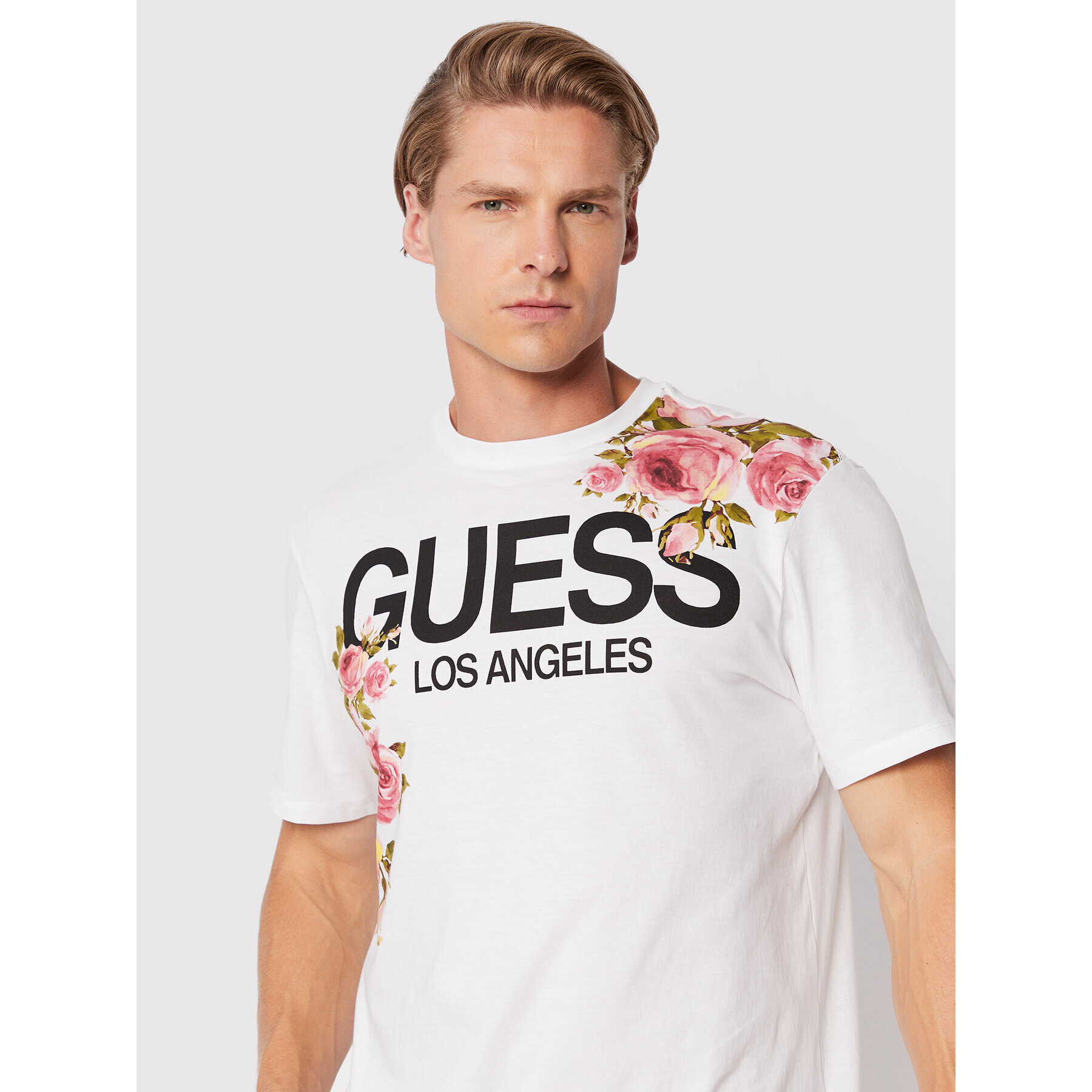 Guess T-Shirt Floral Logo M2BI75 K9RM3 Bílá Regular Fit - Pepit.cz