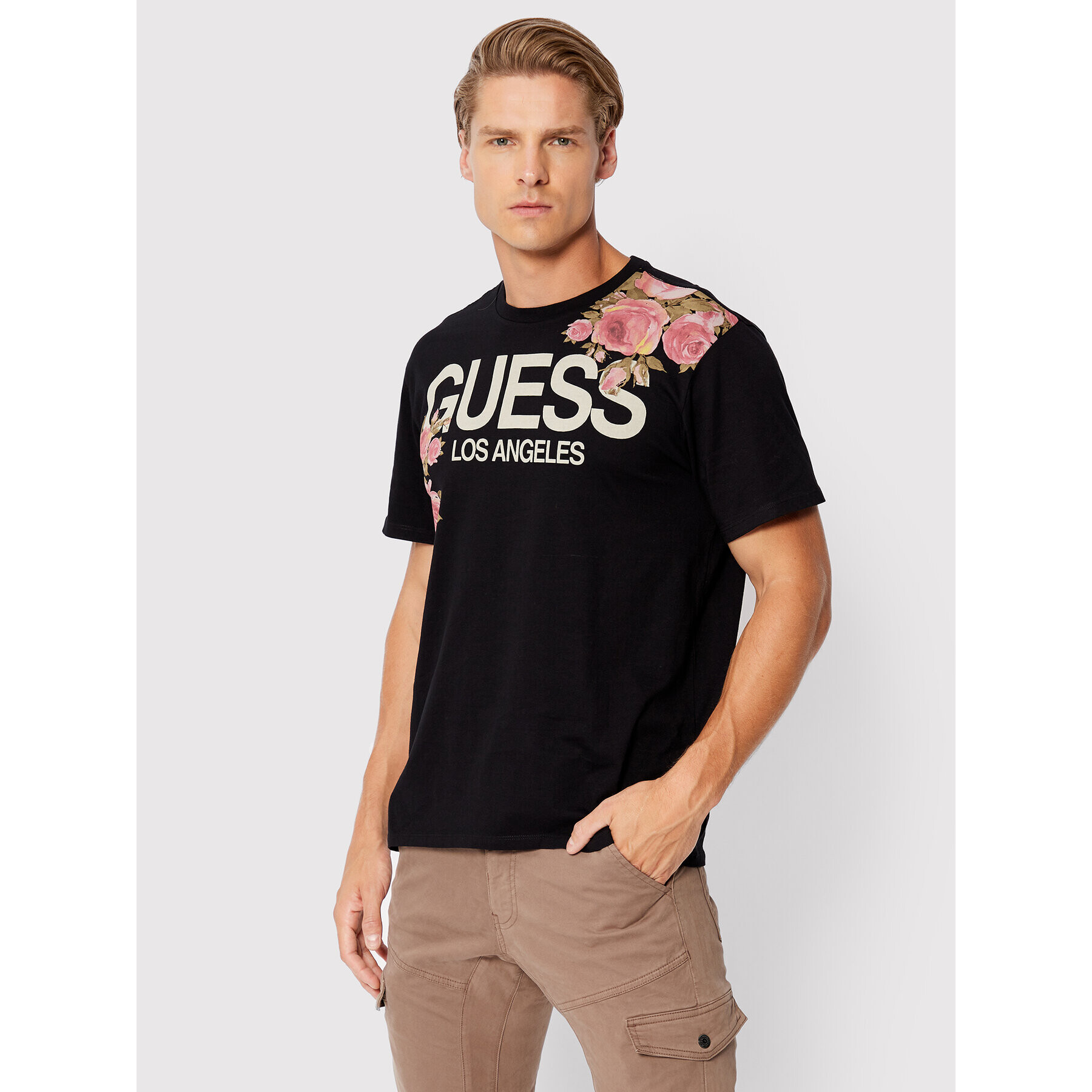 Guess T-Shirt Floral Logo M2BI75 K9RM3 Černá Regular Fit - Pepit.cz