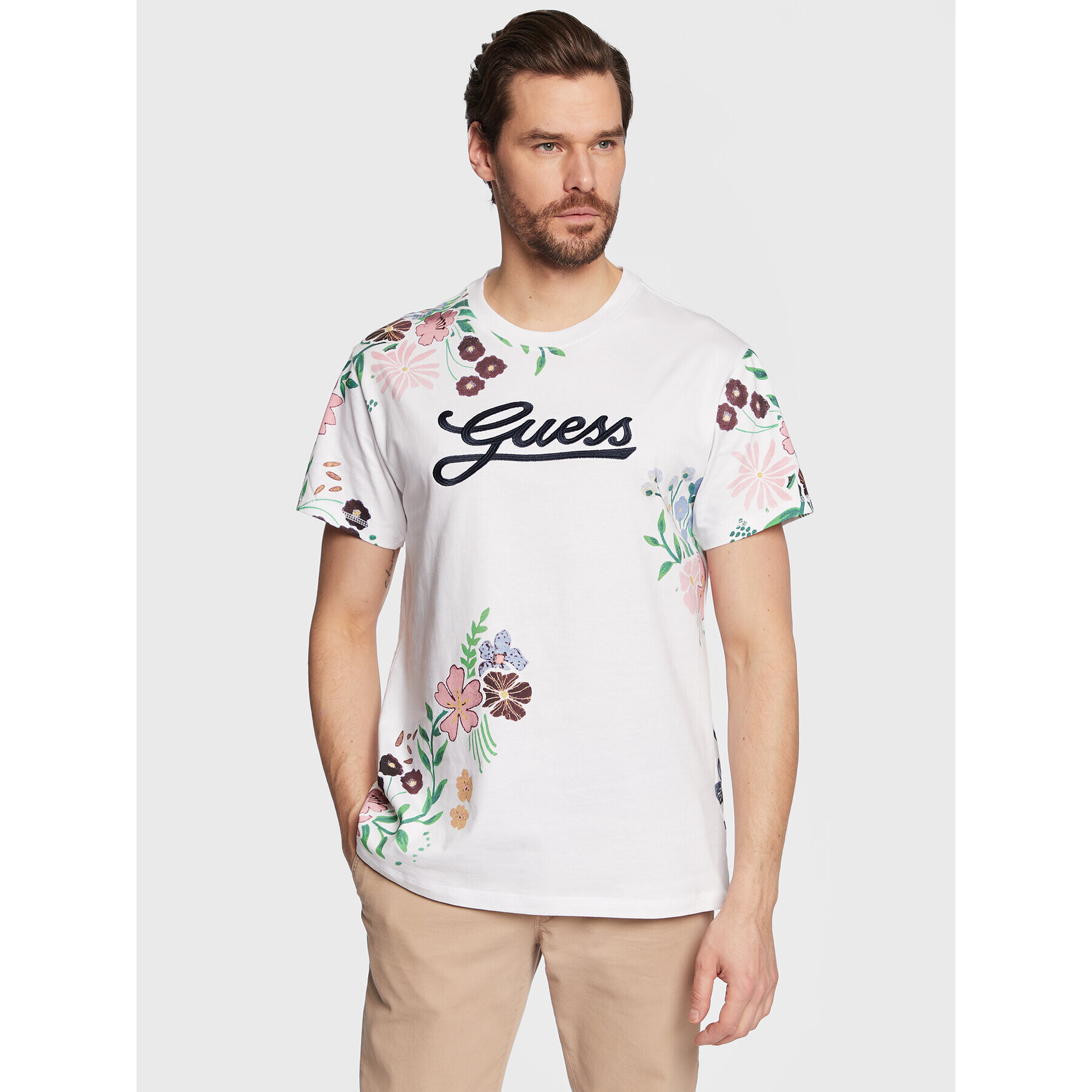 Guess T-Shirt Flower Script M3GI07 K8FQ4 Bílá Regular Fit - Pepit.cz