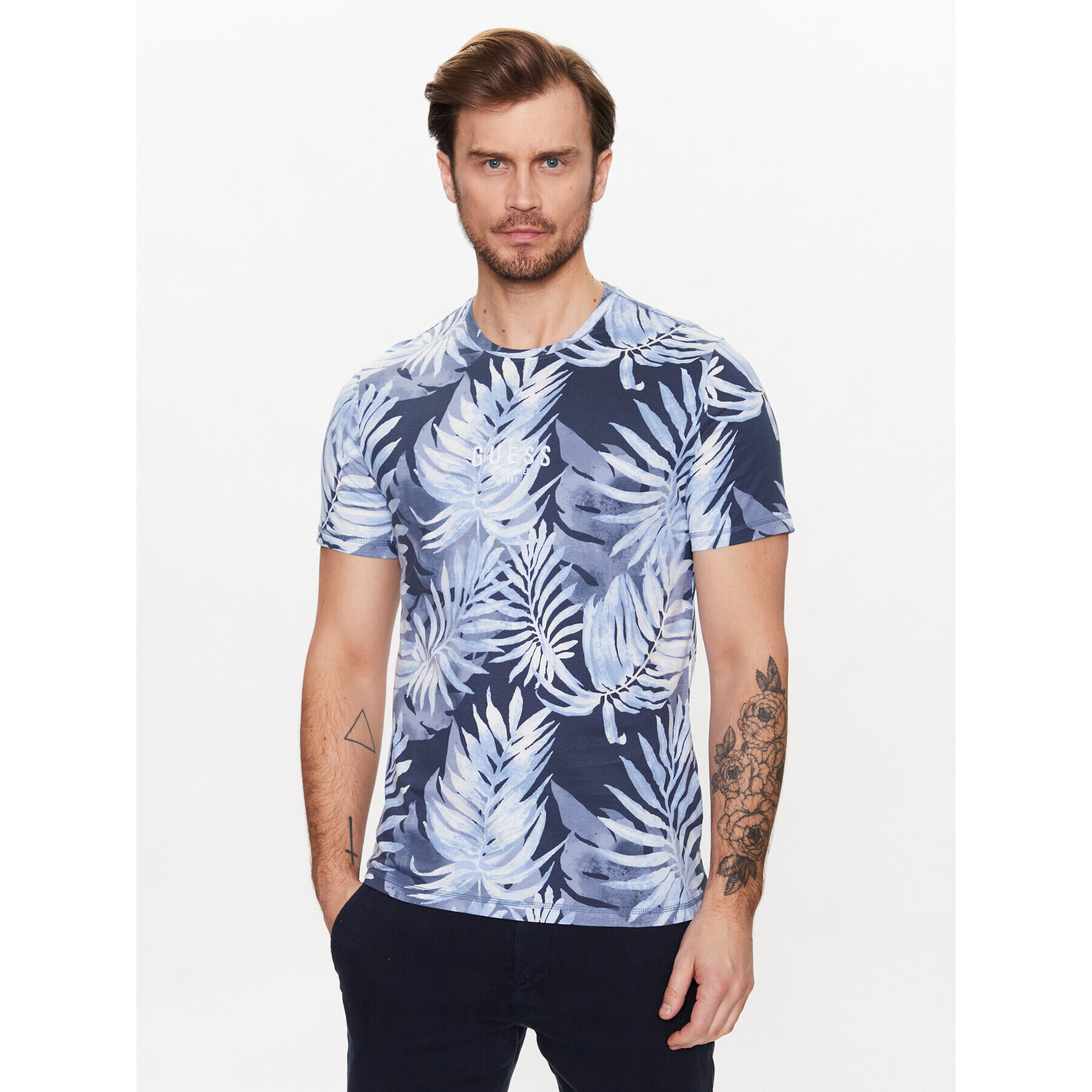 Guess T-Shirt Foliage M3GI27 I3Z14 Tmavomodrá Slim Fit - Pepit.cz