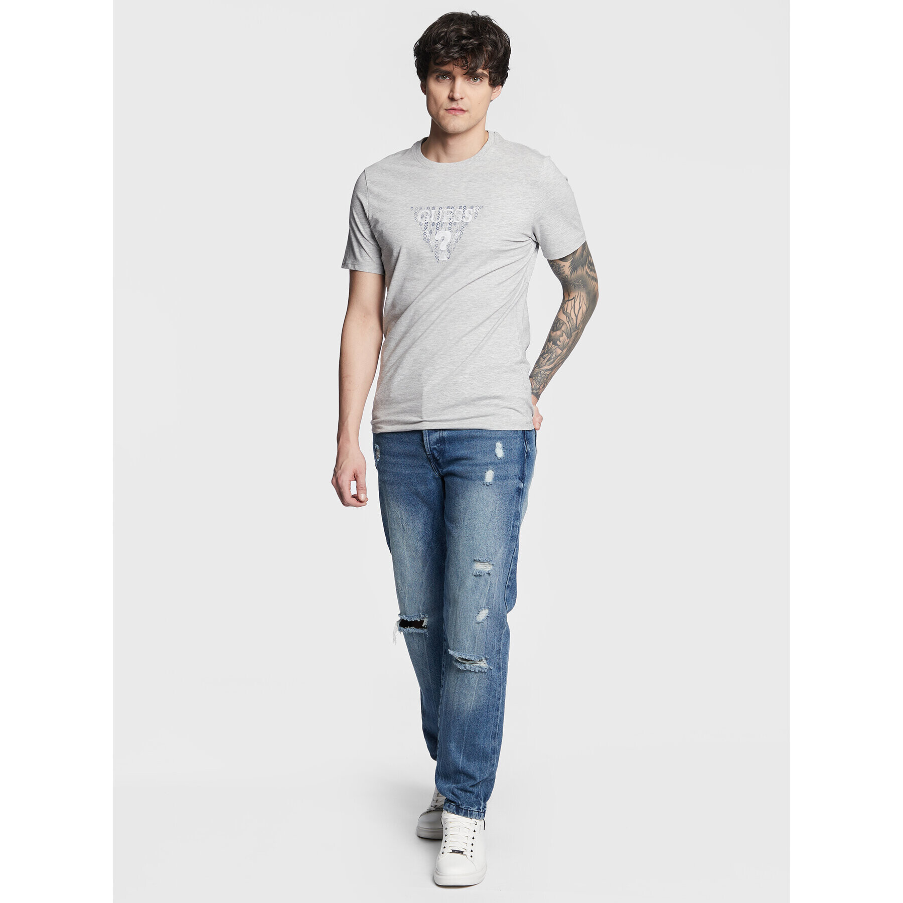 Guess T-Shirt Geo Triangle M3GI23 J1314 Šedá Slim Fit - Pepit.cz