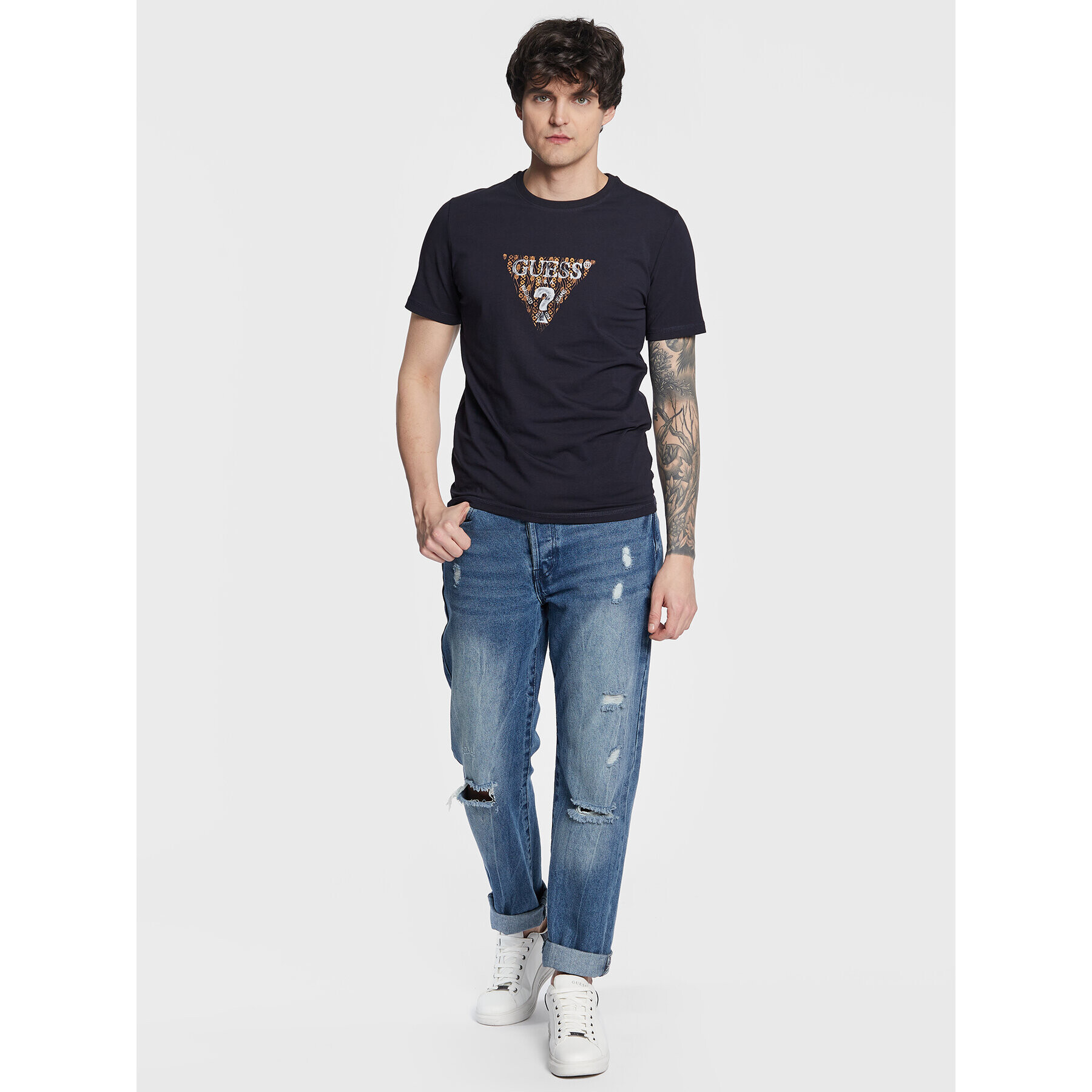 Guess T-Shirt Geo Triangle M3GI23 J1314 Tmavomodrá Slim Fit - Pepit.cz