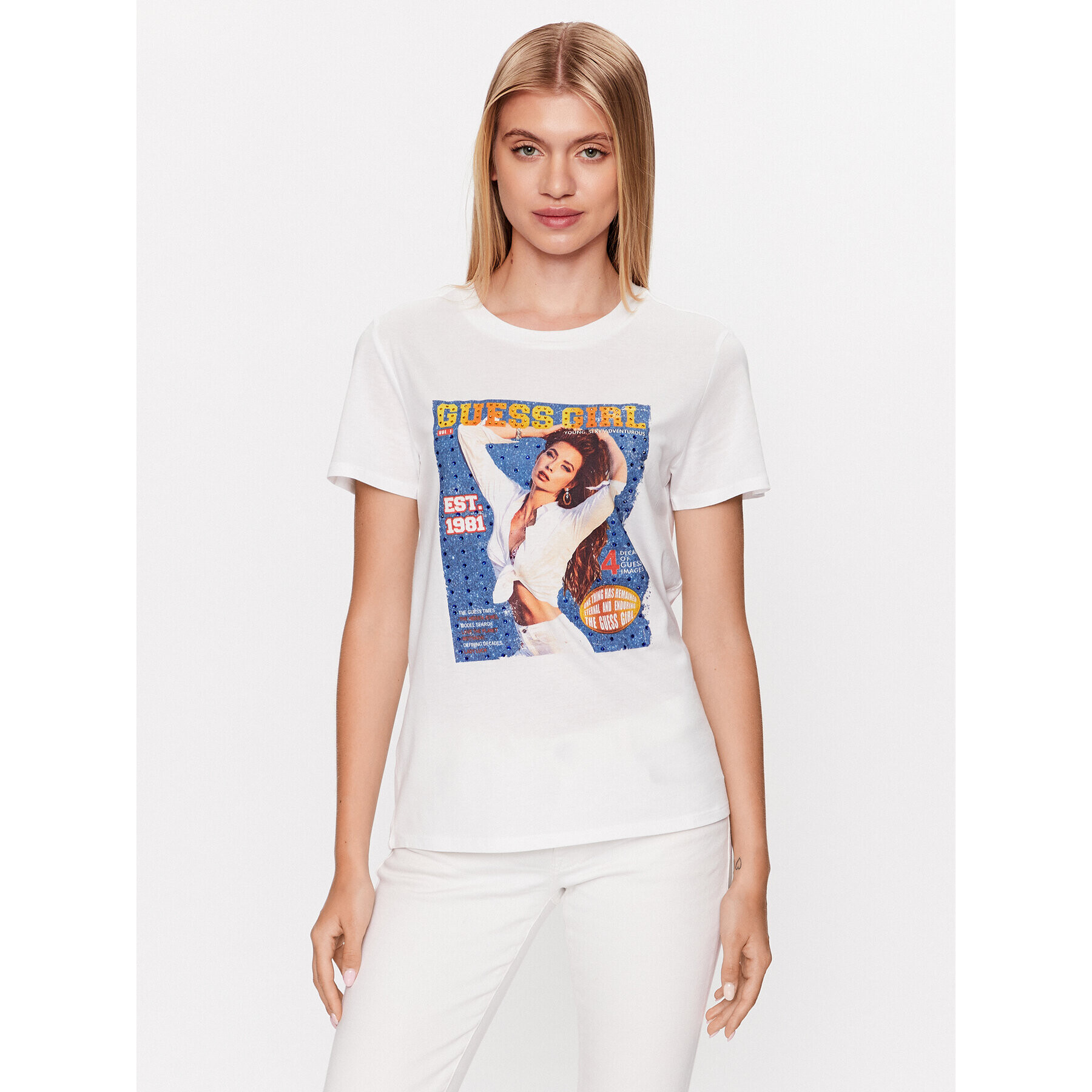 Guess T-Shirt Girl Easy W3GI18 K9SN1 Bílá Regular Fit - Pepit.cz