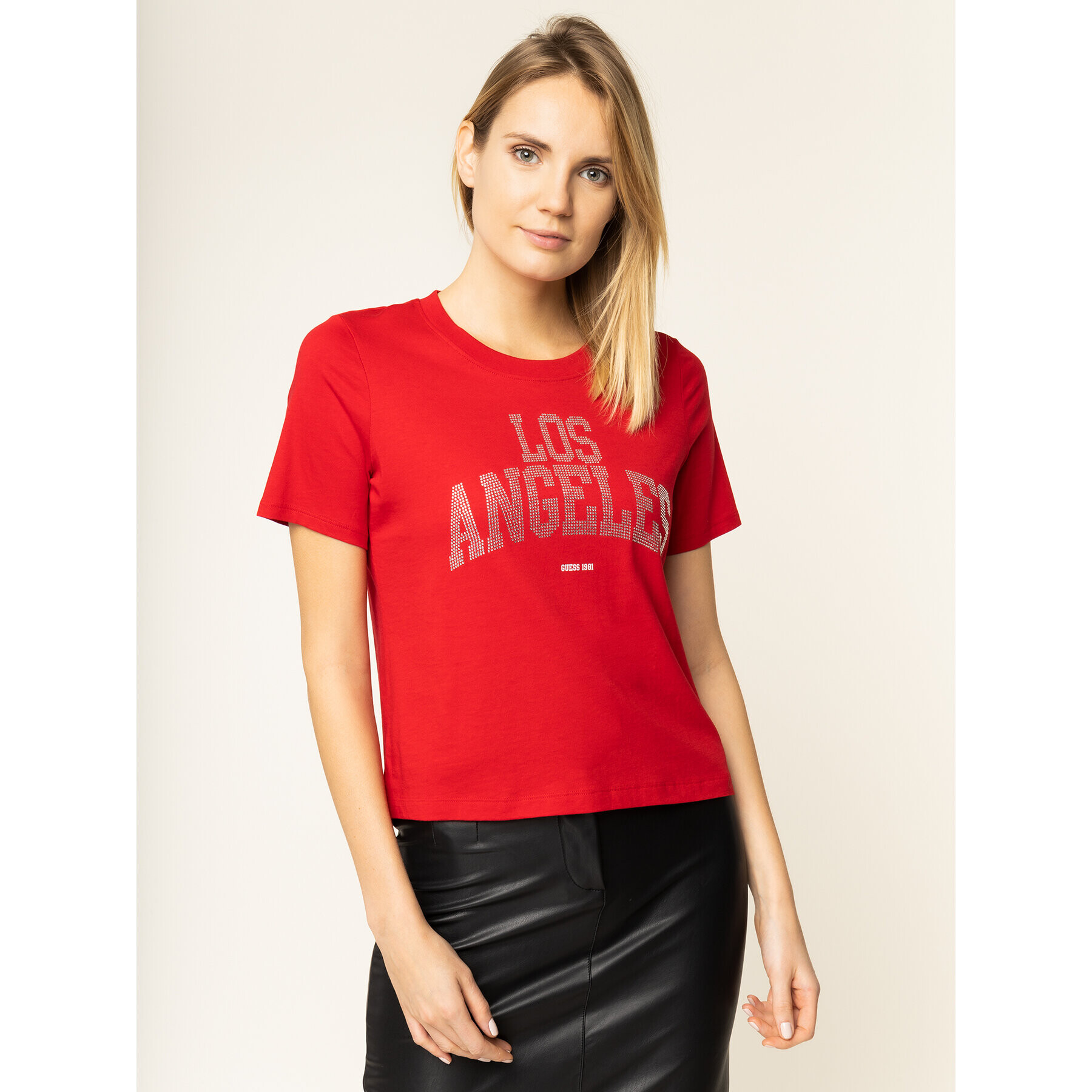 Guess T-Shirt Glam La Tee W01I89 R5JK0 Červená Regular Fit - Pepit.cz