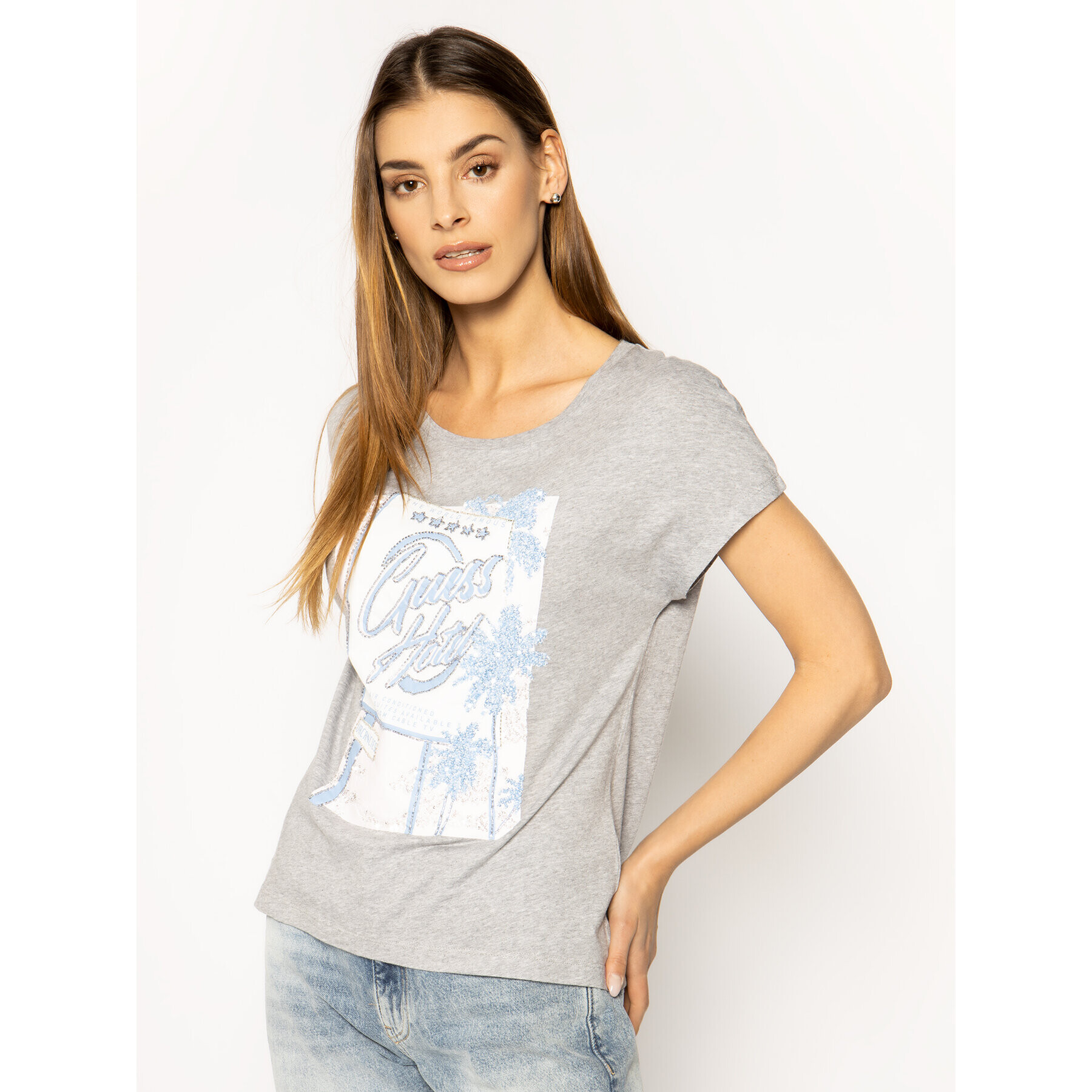 Guess T-Shirt Glamour Tee W0GI50 K46D0 Šedá Regular Fit - Pepit.cz