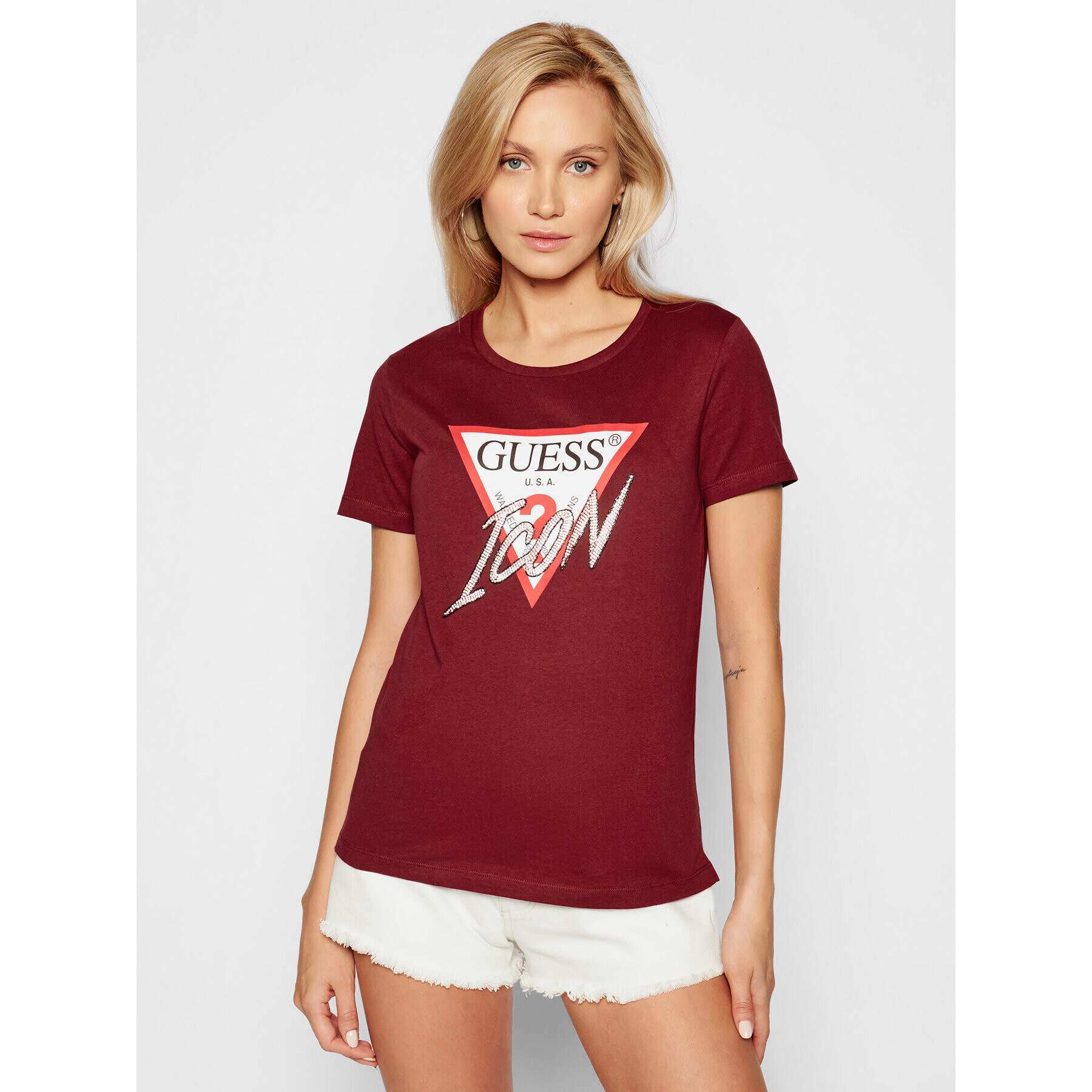 Guess T-Shirt Icon W1YI0Y I3Z00 Bordó Regular Fit - Pepit.cz