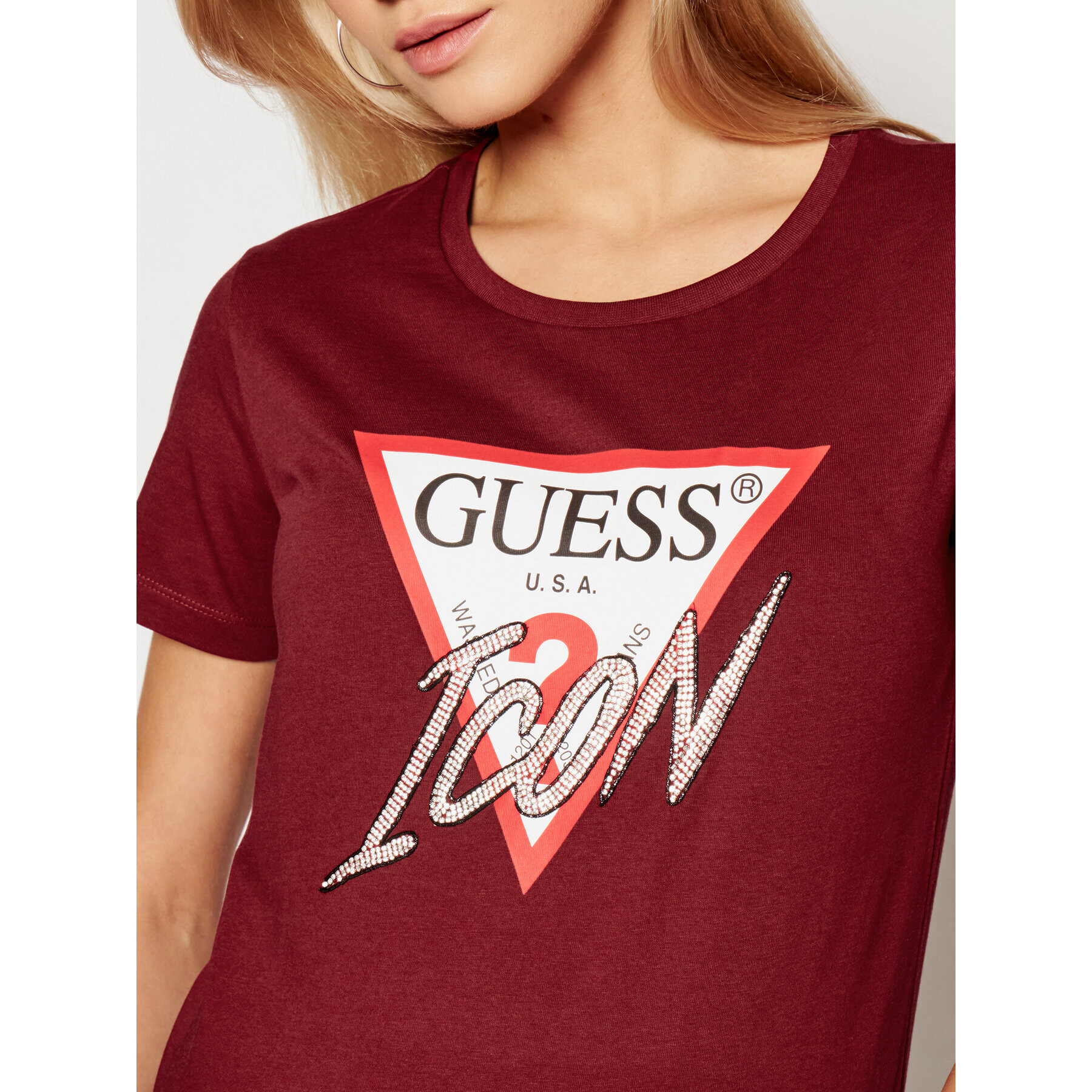 Guess T-Shirt Icon W1YI0Y I3Z00 Bordó Regular Fit - Pepit.cz