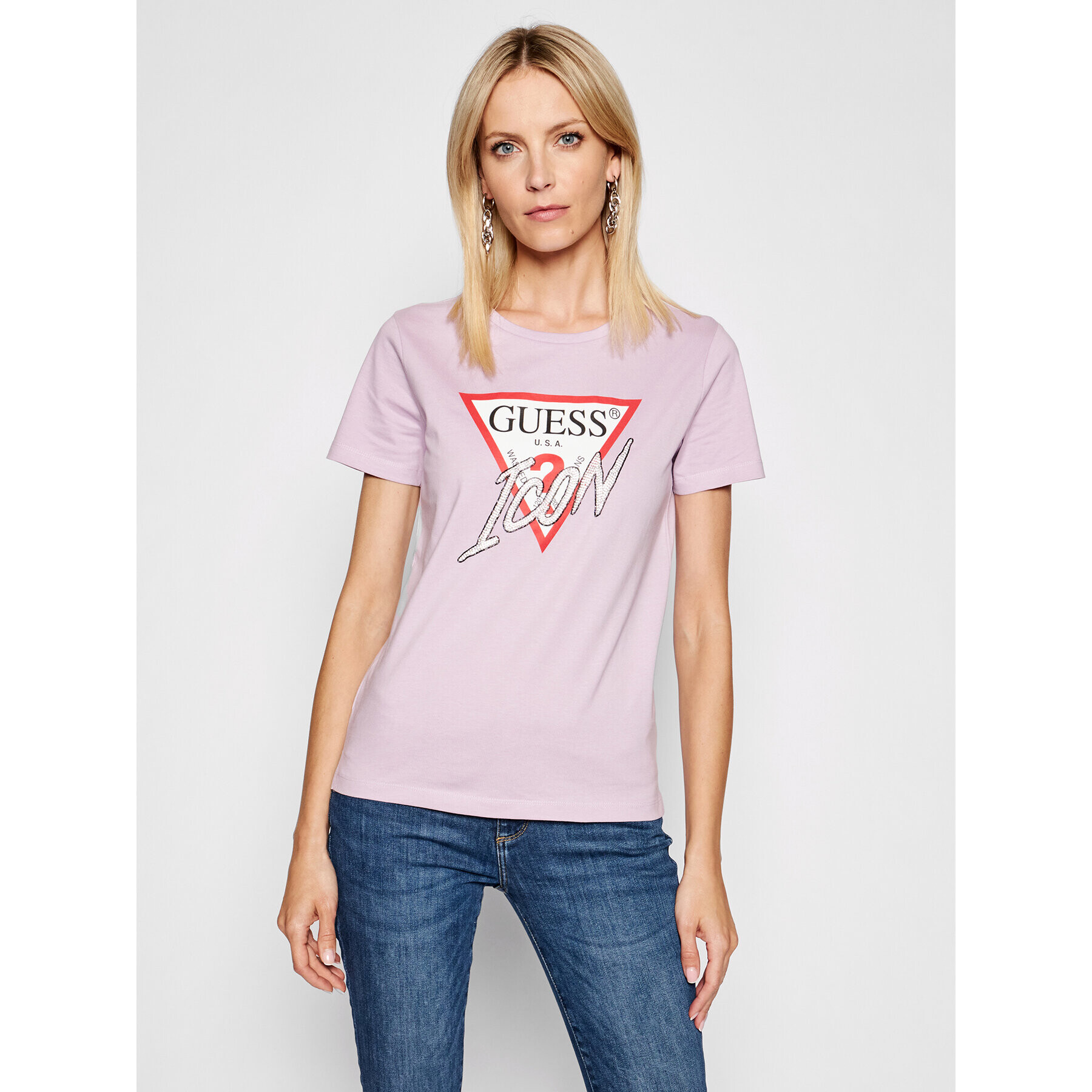 Guess T-Shirt Icon W1YI0Y I3Z00 Fialová Regular Fit - Pepit.cz