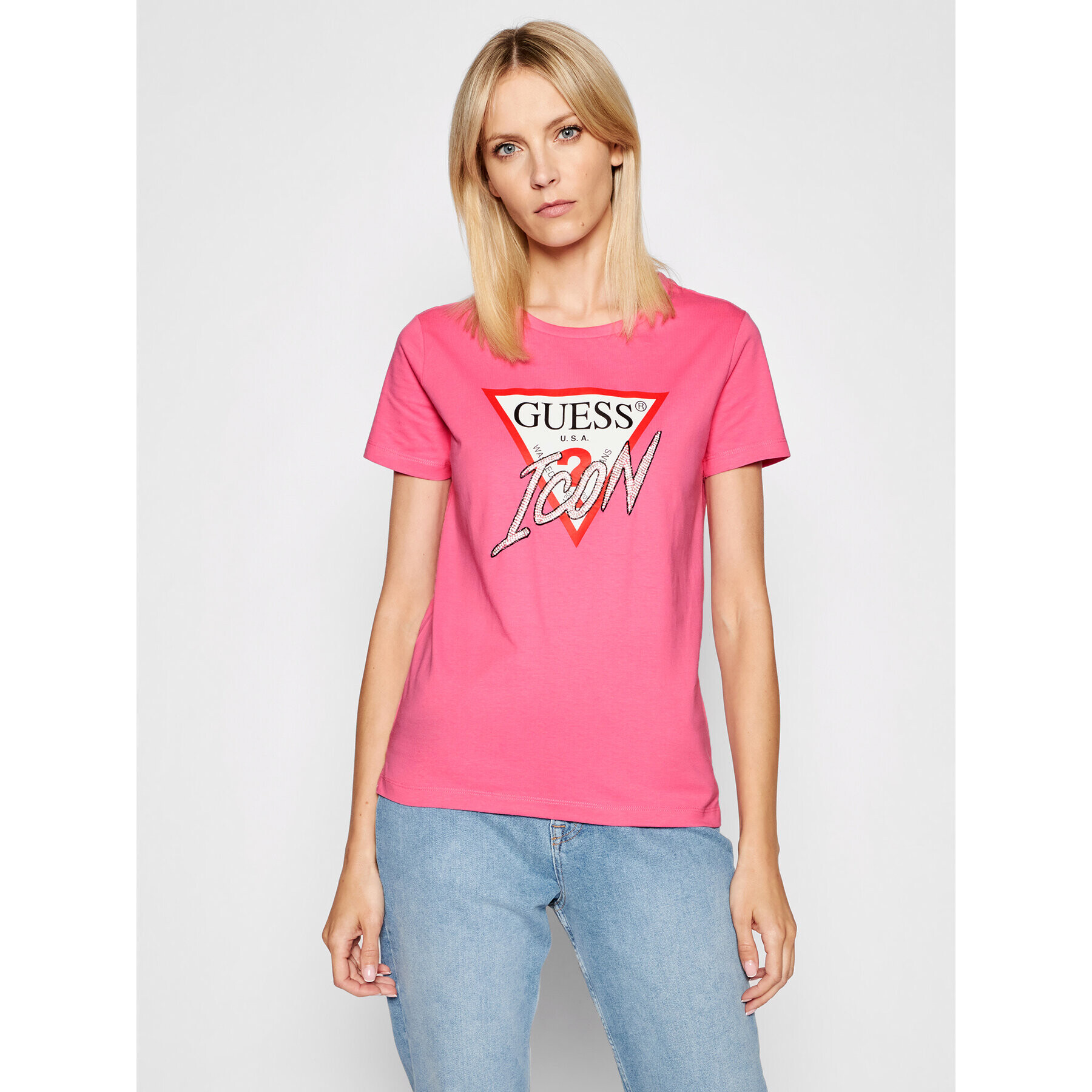 Guess T-Shirt Icon W1YI0Y I3Z00 Růžová Regular Fit - Pepit.cz