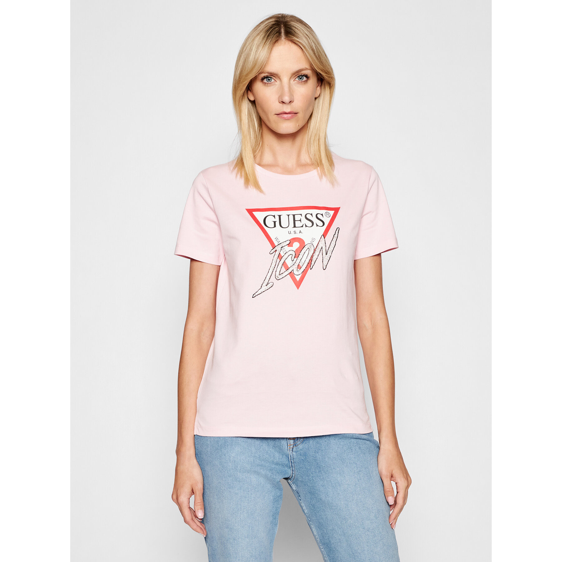 Guess T-Shirt Icon W1YI0Y I3Z00 Růžová Regular Fit - Pepit.cz