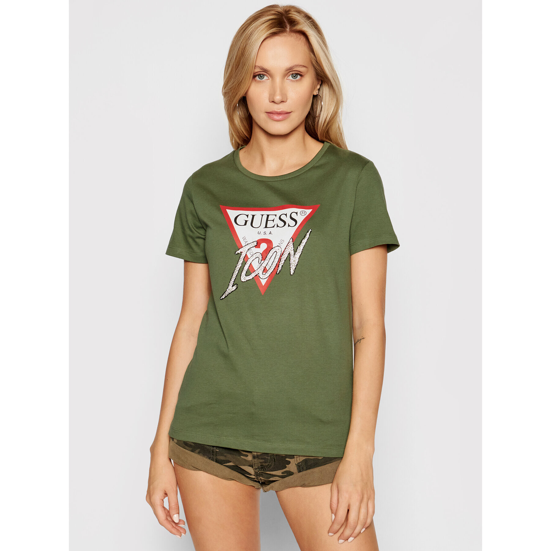 Guess T-Shirt Icon W1YI0Y I3Z00 Zelená Regular Fit - Pepit.cz