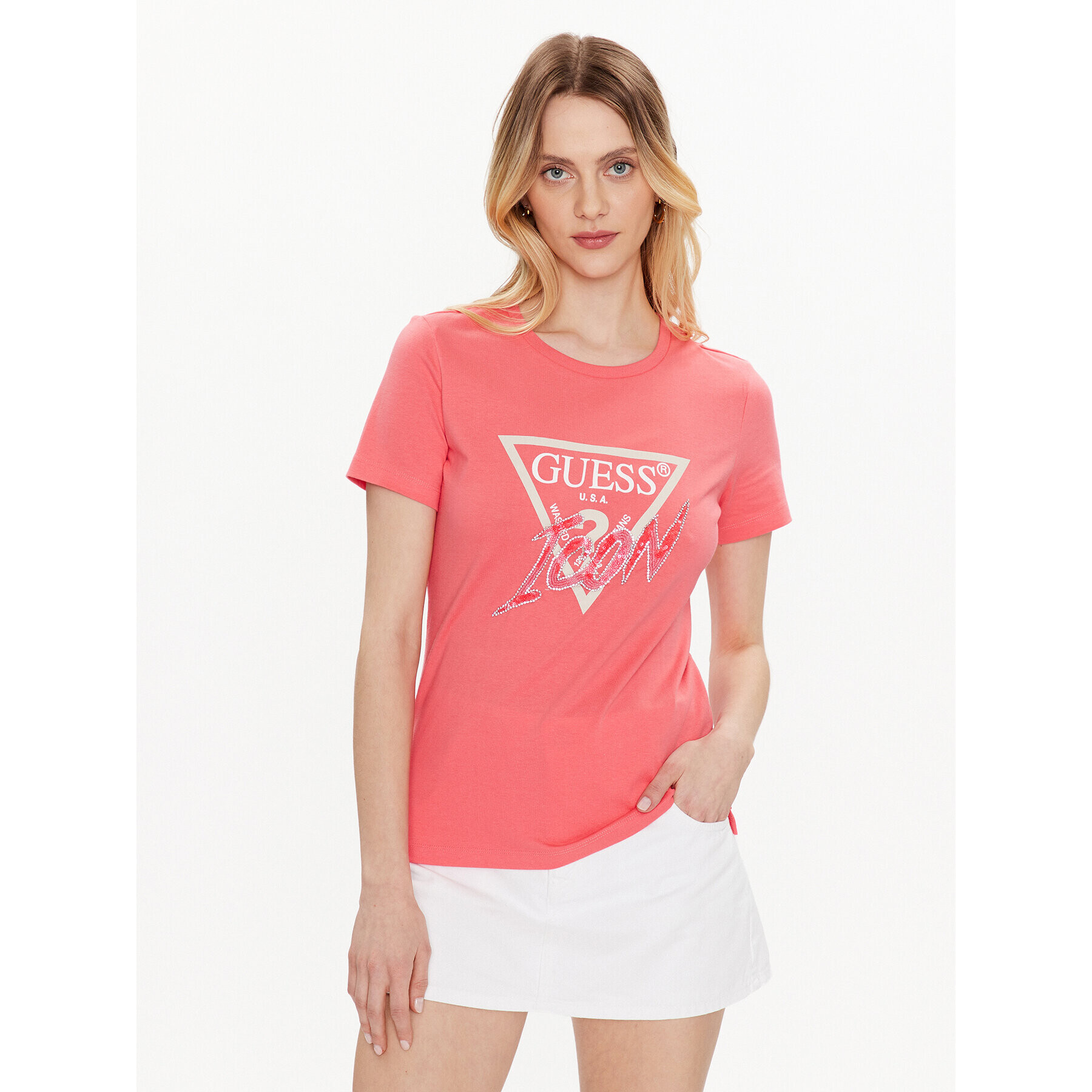 Guess T-Shirt Icon W3GI46 I3Z14 Růžová Regular Fit - Pepit.cz