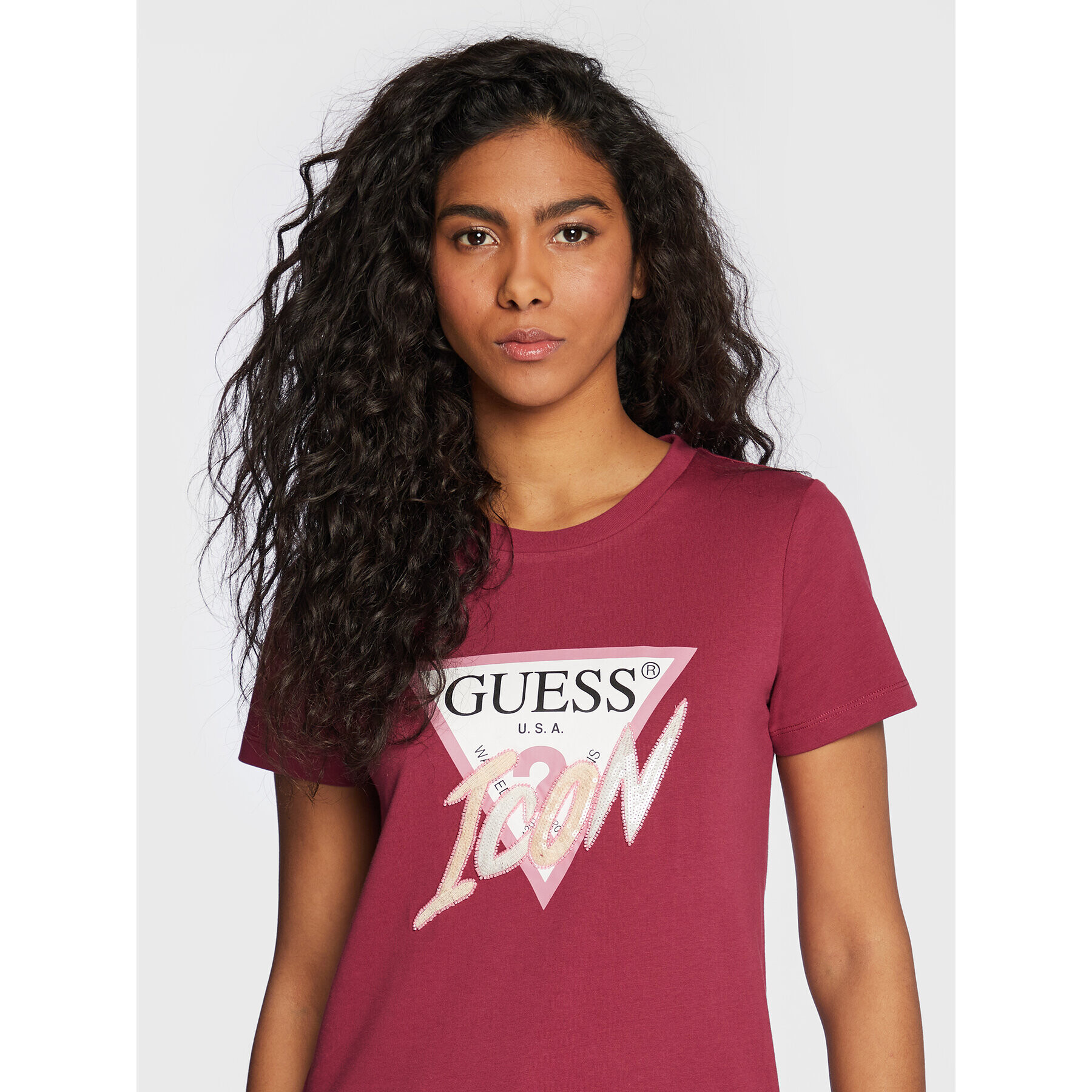 Guess T-Shirt Icon W3RI12 I3Z14 Bordó Regular Fit - Pepit.cz