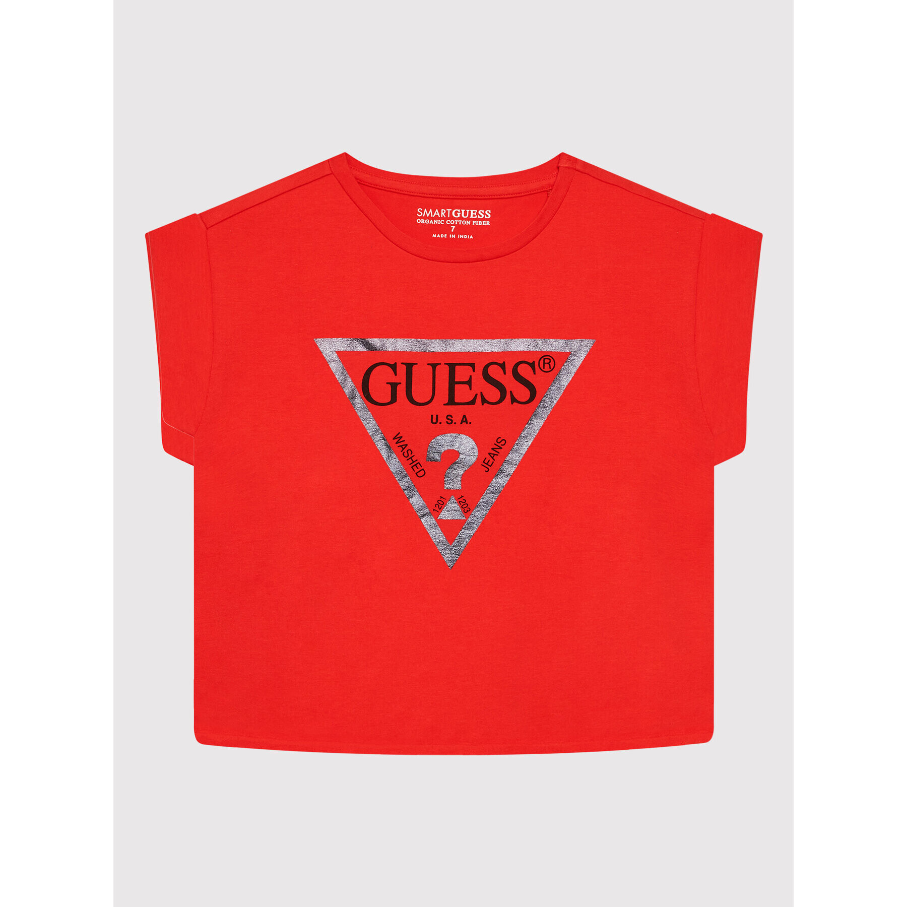 Guess T-Shirt J81I15 J1311 Červená Cropped Fit - Pepit.cz