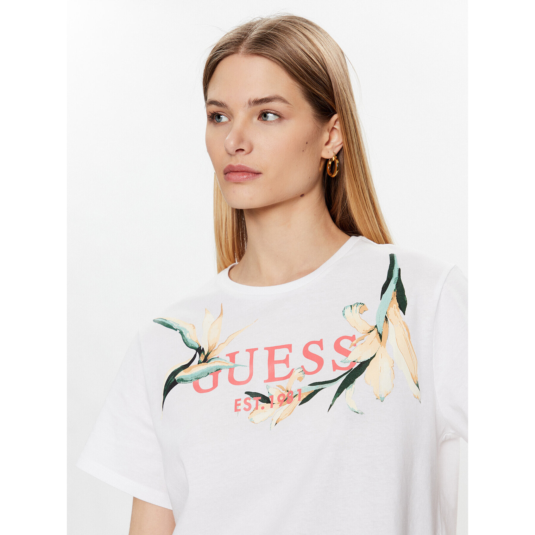 Guess T-Shirt Logo Flowers W3GI43 JA914 Bílá Boxy Fit - Pepit.cz