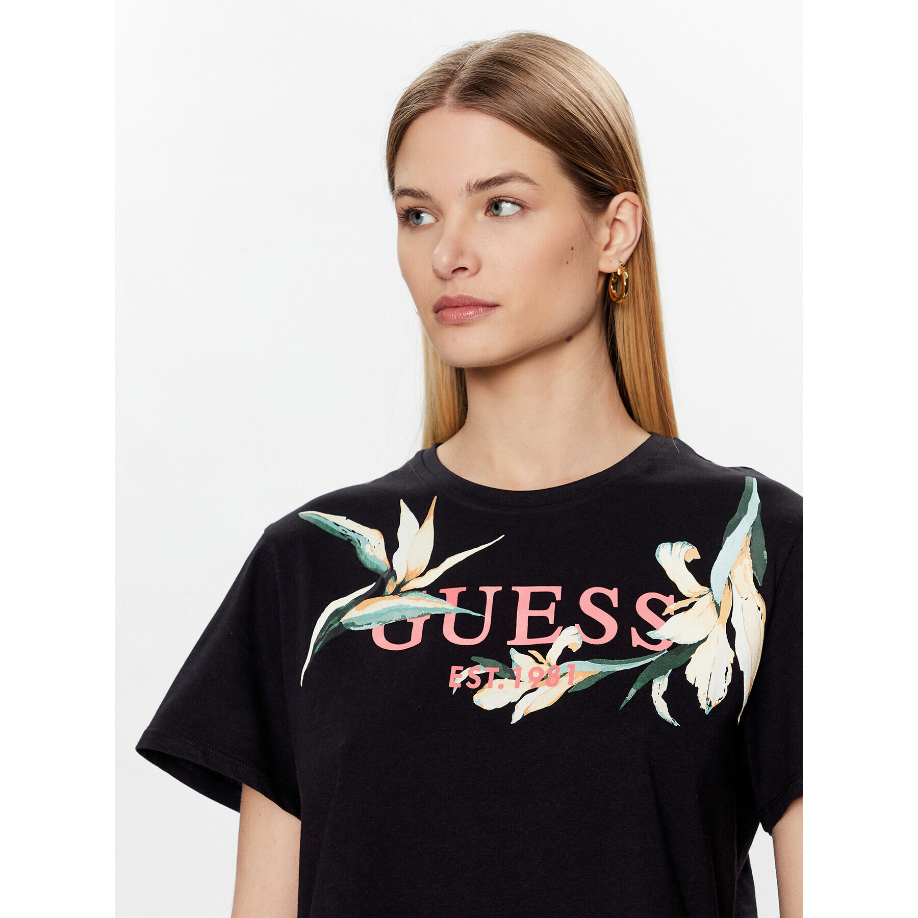 Guess T-Shirt Logo Flowers W3GI43 JA914 Černá Boxy Fit - Pepit.cz