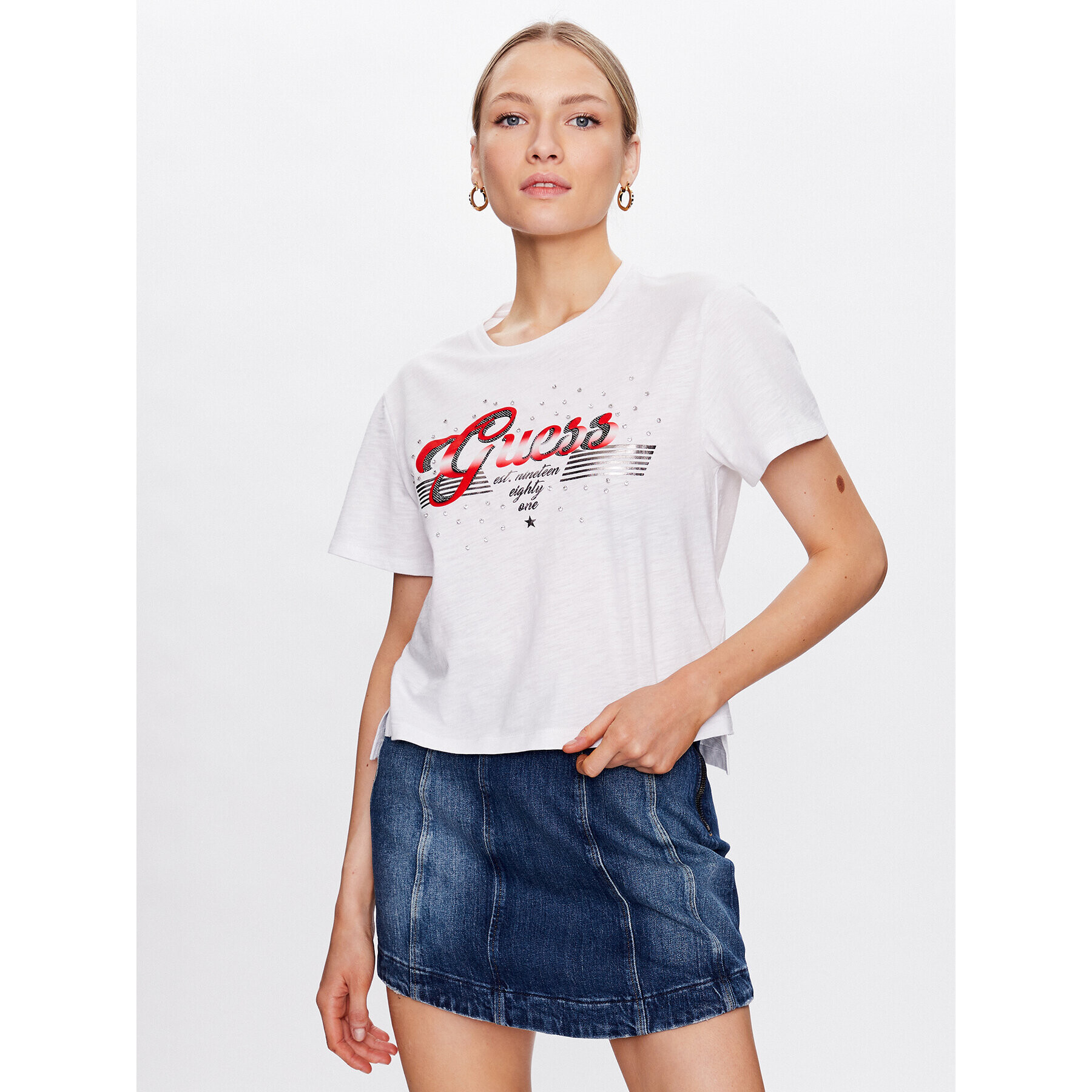 Guess T-Shirt Logo W3GI33 KB3P0 Bílá Boxy Fit - Pepit.cz