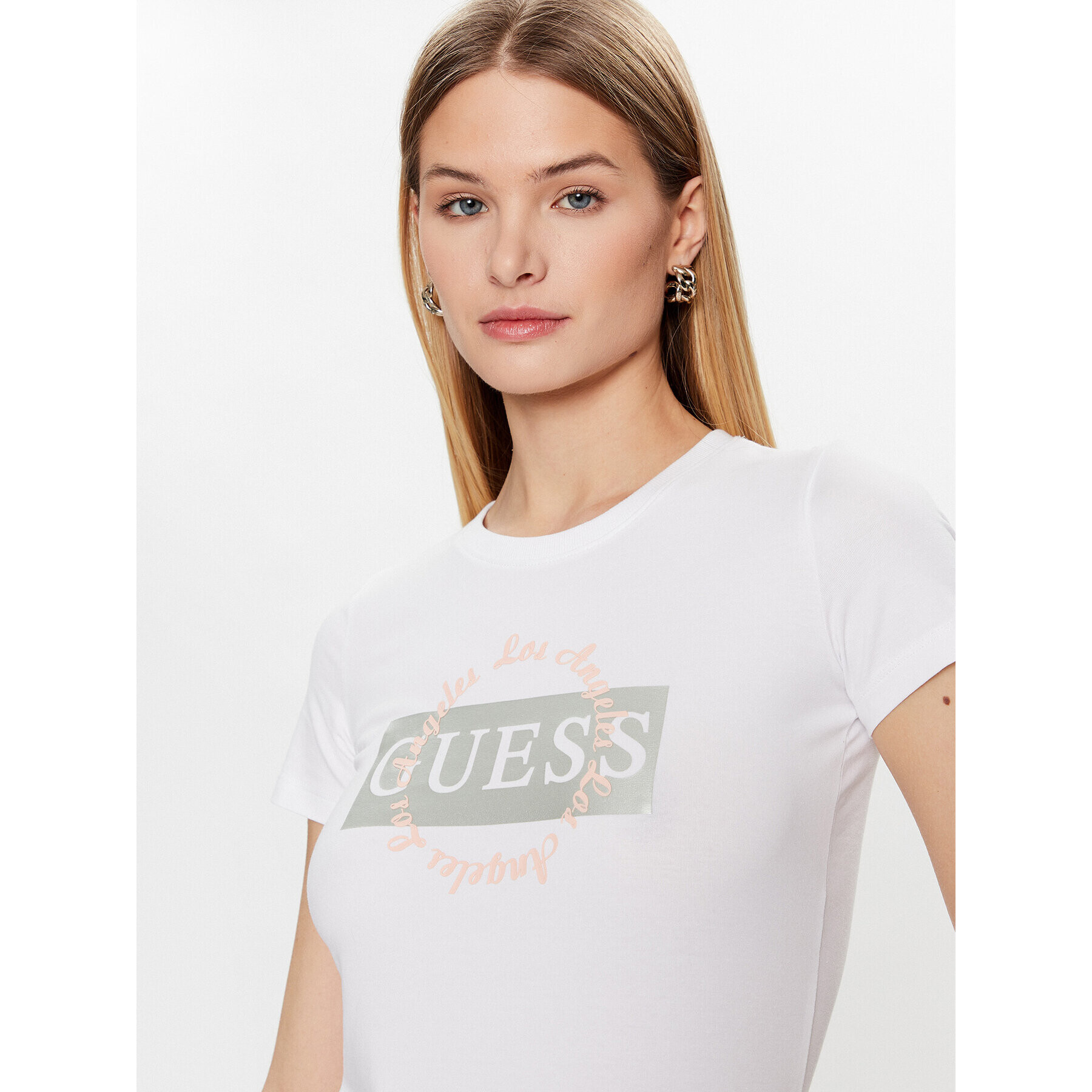 Guess T-Shirt Logo W3GI38 J1314 Bílá Slim Fit - Pepit.cz