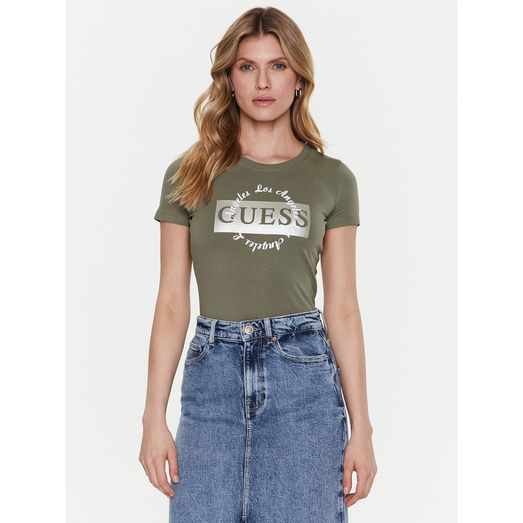 Guess T-Shirt Logo W3GI38 J1314 Zelená Slim Fit - Pepit.cz