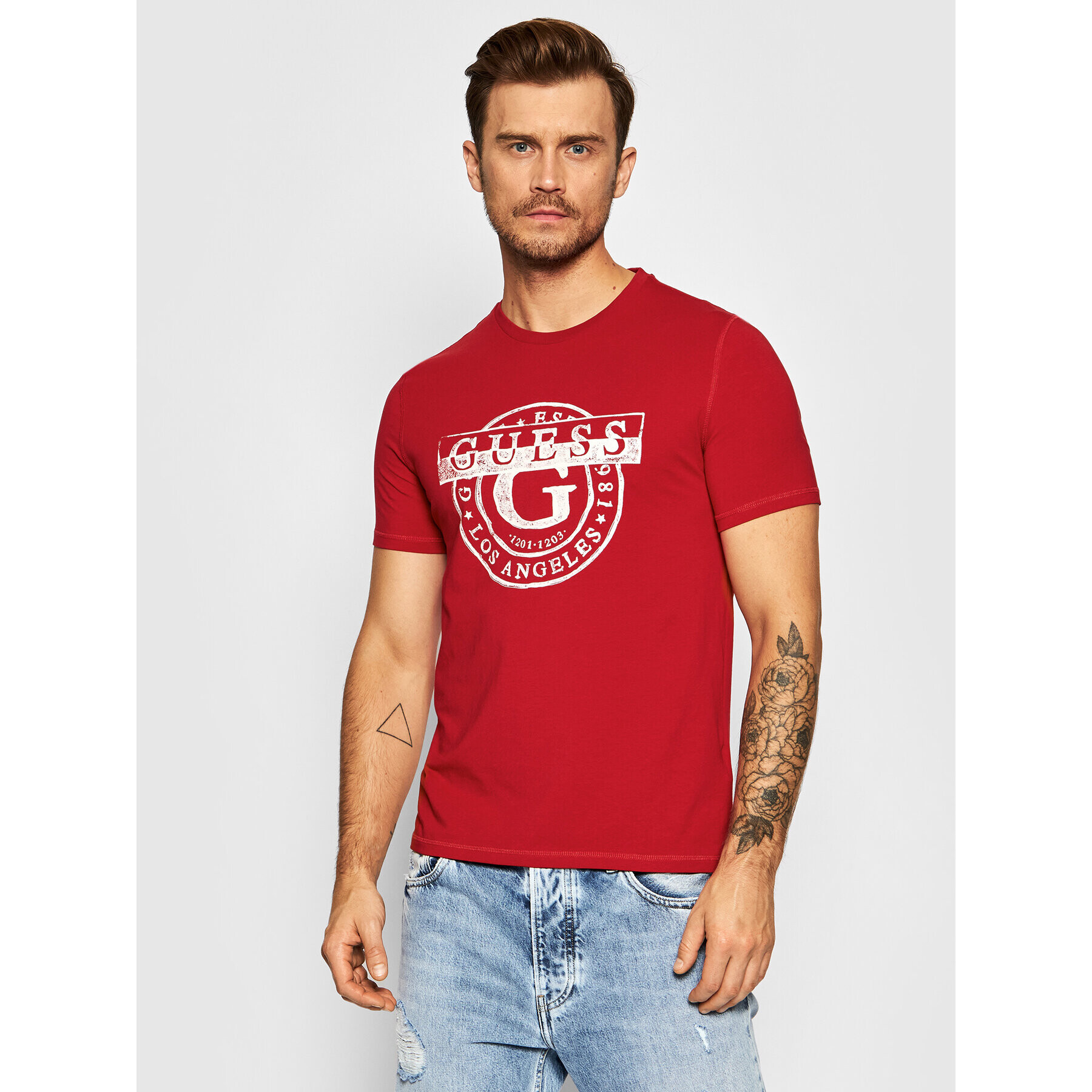 Guess T-Shirt M1BI35 J1311 Červená Slim Fit - Pepit.cz