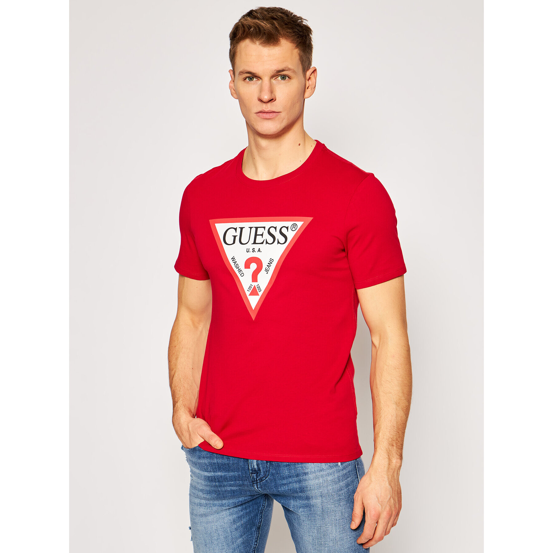 Guess T-Shirt M1RI71 I3Z11 Červená Slim Fit - Pepit.cz