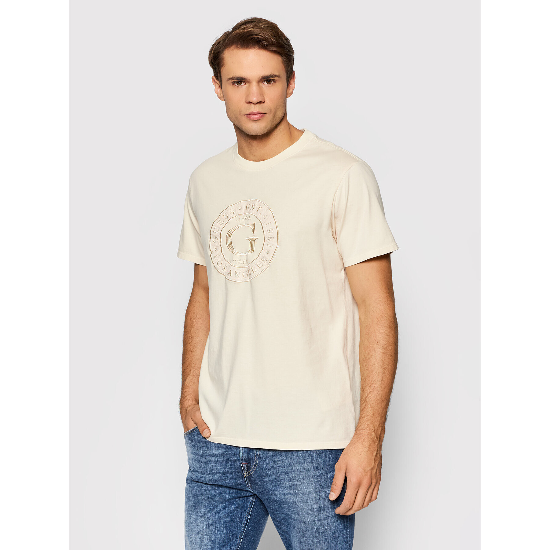 Guess T-Shirt M1YI75 RA260 Béžová Regular Fit - Pepit.cz