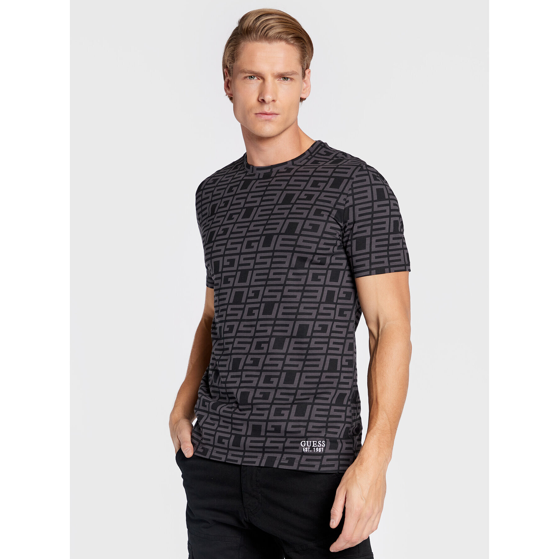 Guess T-Shirt M2BI50 J1314 Šedá Slim Fit - Pepit.cz