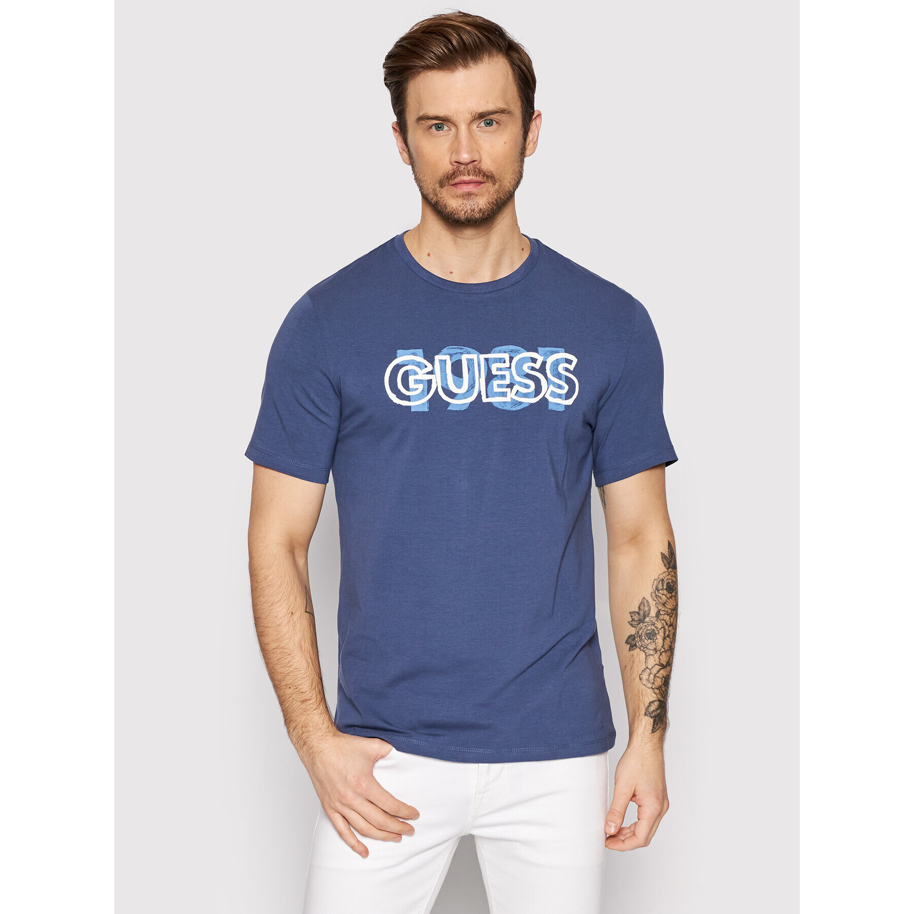 Guess T-Shirt M2GI09 J1311 Tmavomodrá Slim Fit - Pepit.cz