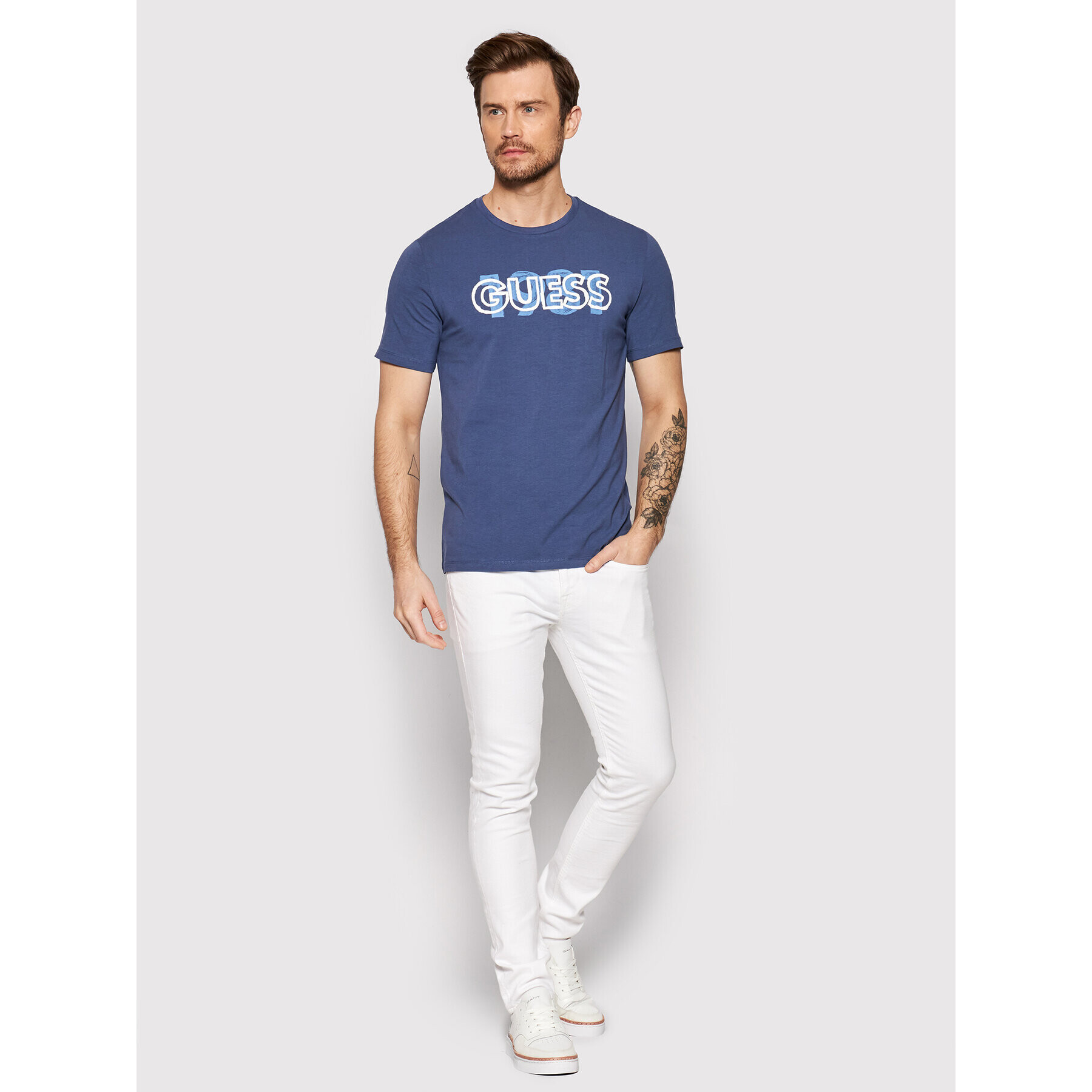 Guess T-Shirt M2GI09 J1311 Tmavomodrá Slim Fit - Pepit.cz