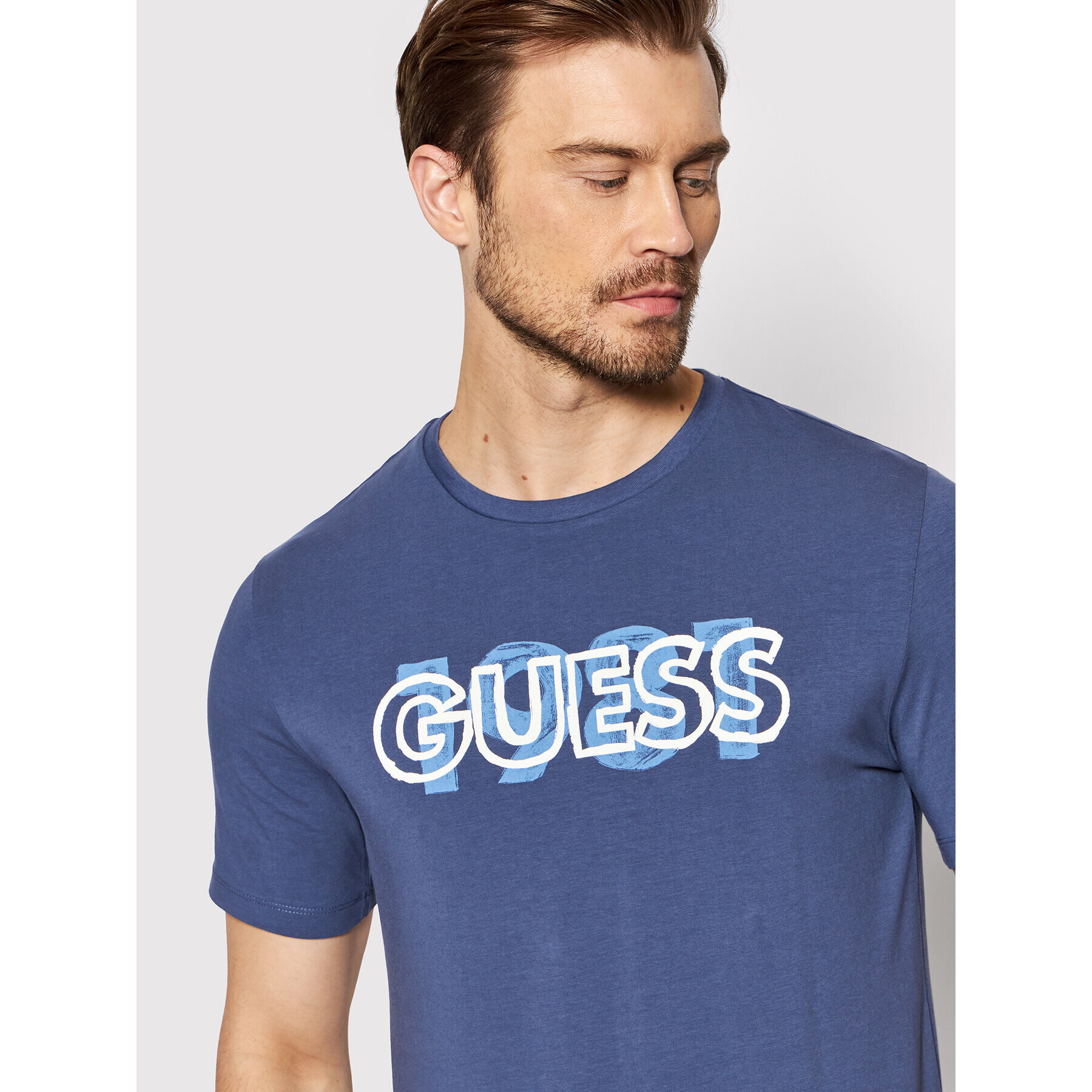 Guess T-Shirt M2GI09 J1311 Tmavomodrá Slim Fit - Pepit.cz