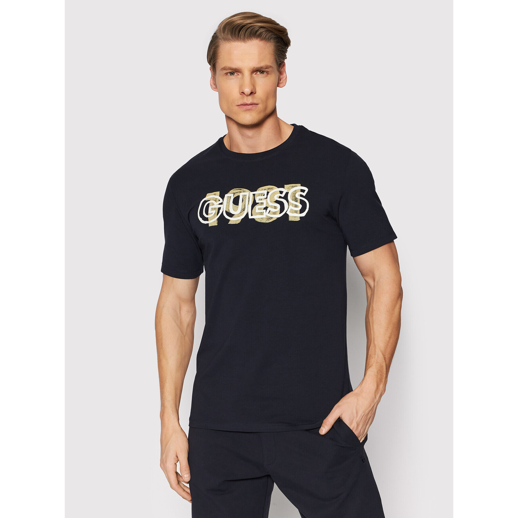 Guess T-Shirt M2GI09 J1311 Tmavomodrá Slim Fit - Pepit.cz