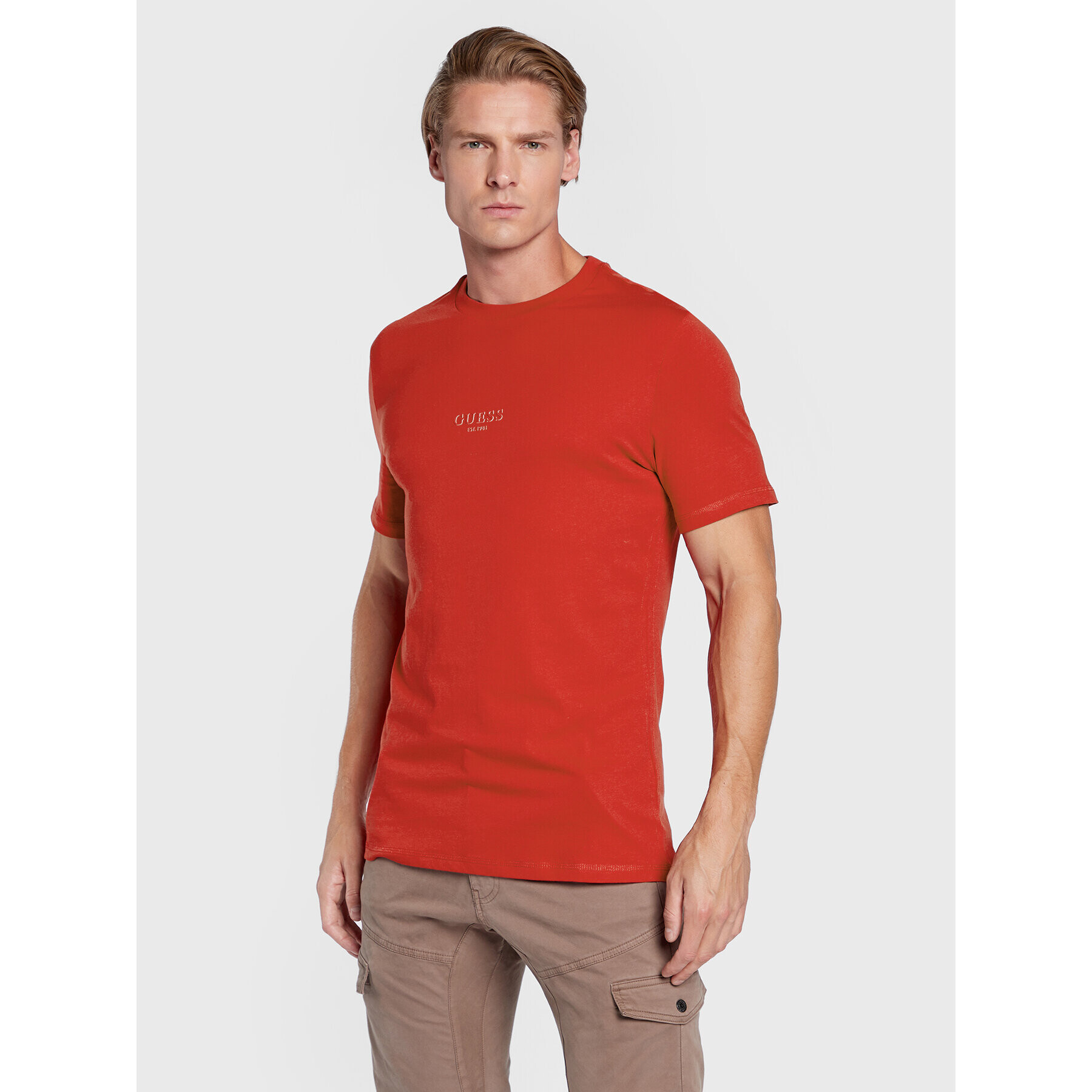 Guess T-Shirt M2YI72 I3Z11 Červená Slim Fit - Pepit.cz