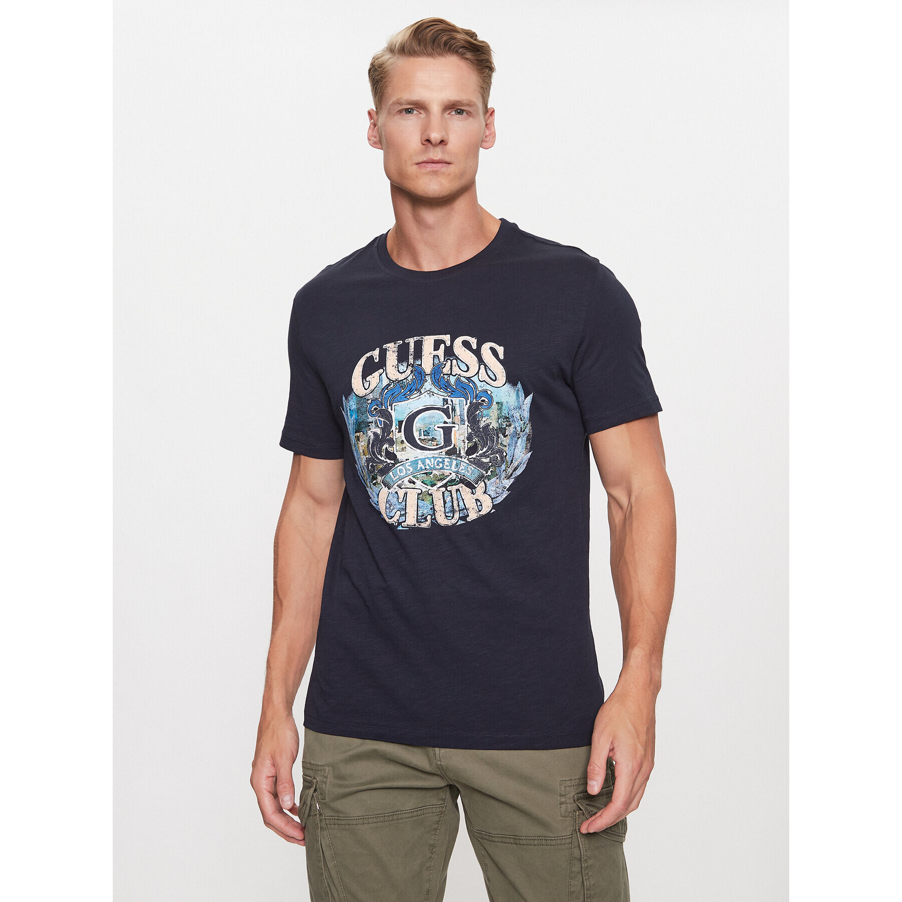 Guess T-Shirt M3BI70 K6XN4 Tmavomodrá Slim Fit - Pepit.cz