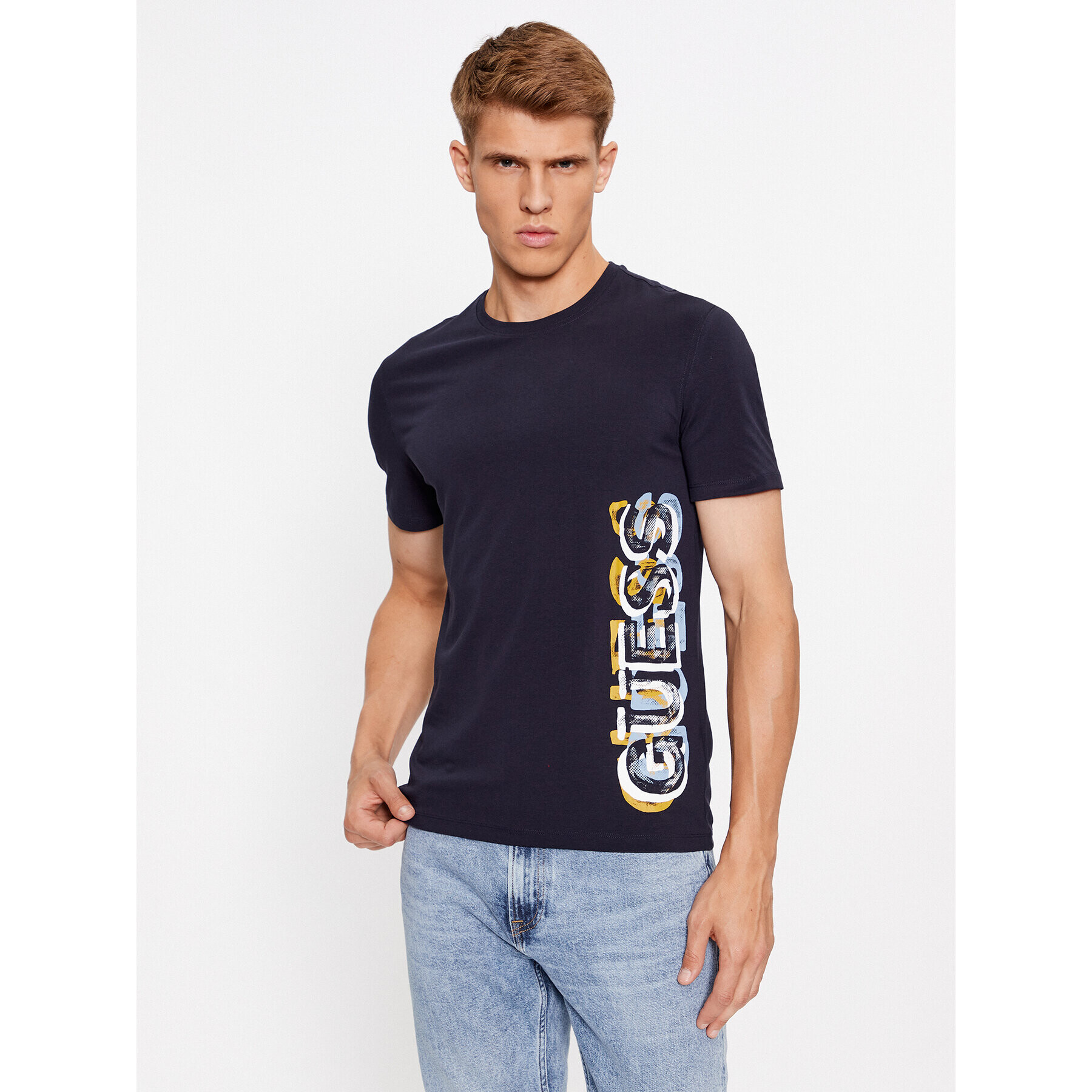 Guess T-Shirt M3BI73 J1314 Tmavomodrá Slim Fit - Pepit.cz